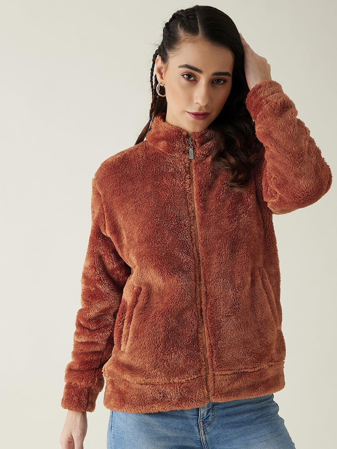 Modeve Women Solid Full Sleeve Winter Jacket - Rust - Image 2