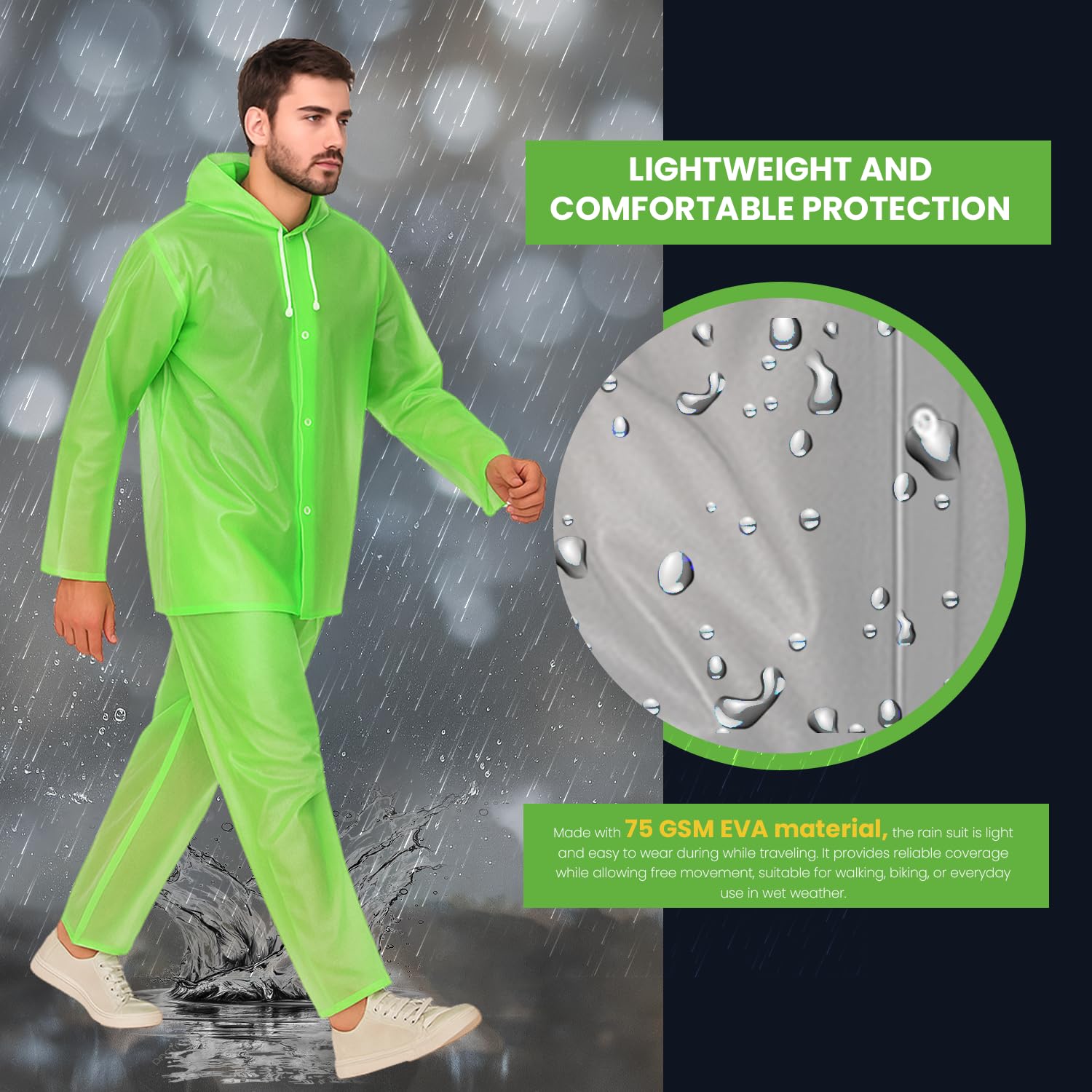 Allextreme Men's EVA Rainsuit - Neon Green - Image 5