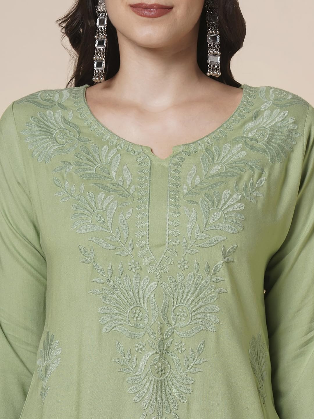 RATAN Women Chikankari Kurta - Dusty Green - Image 2