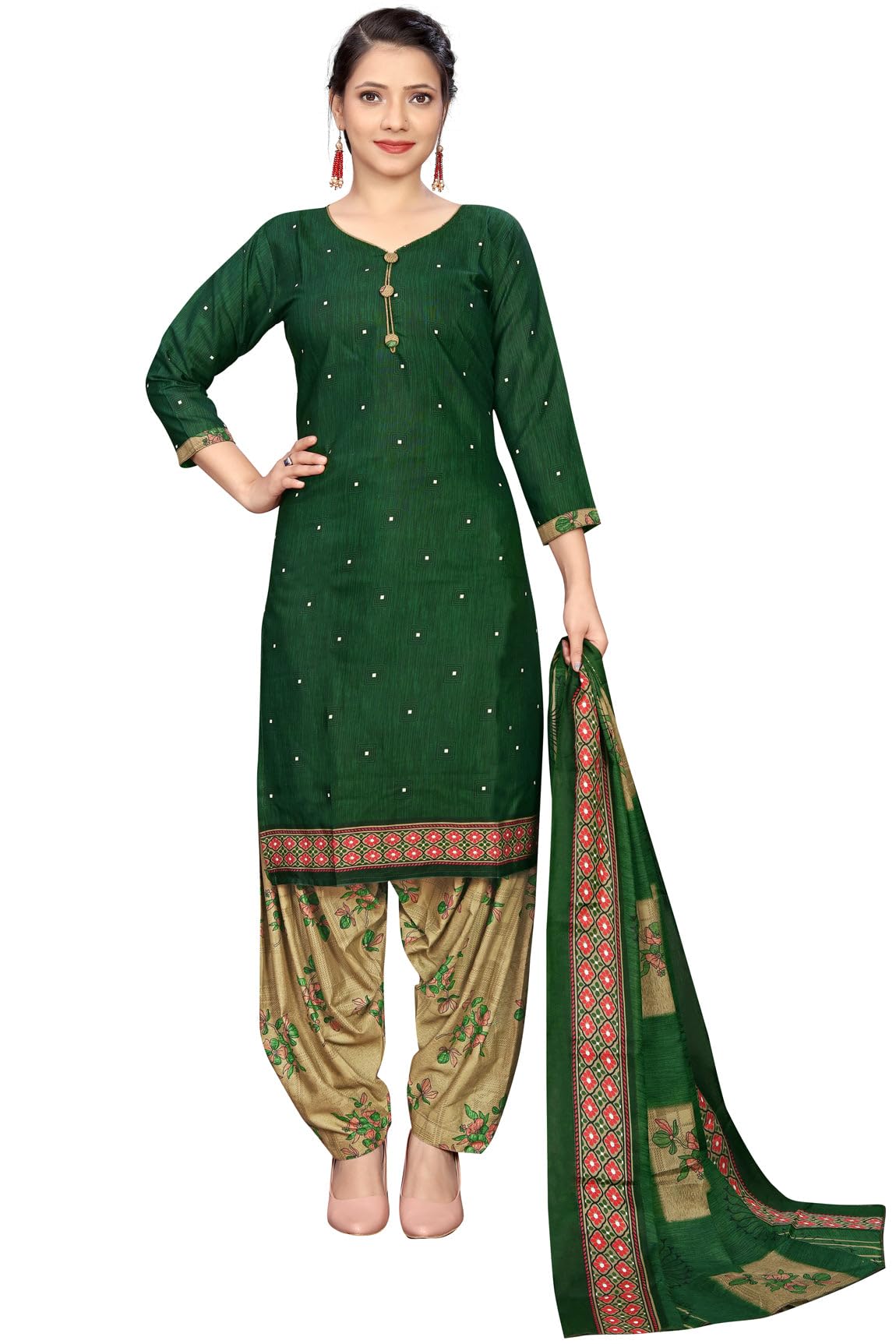 Rajnandini Women Green Cotton Patiala Salwar Suit