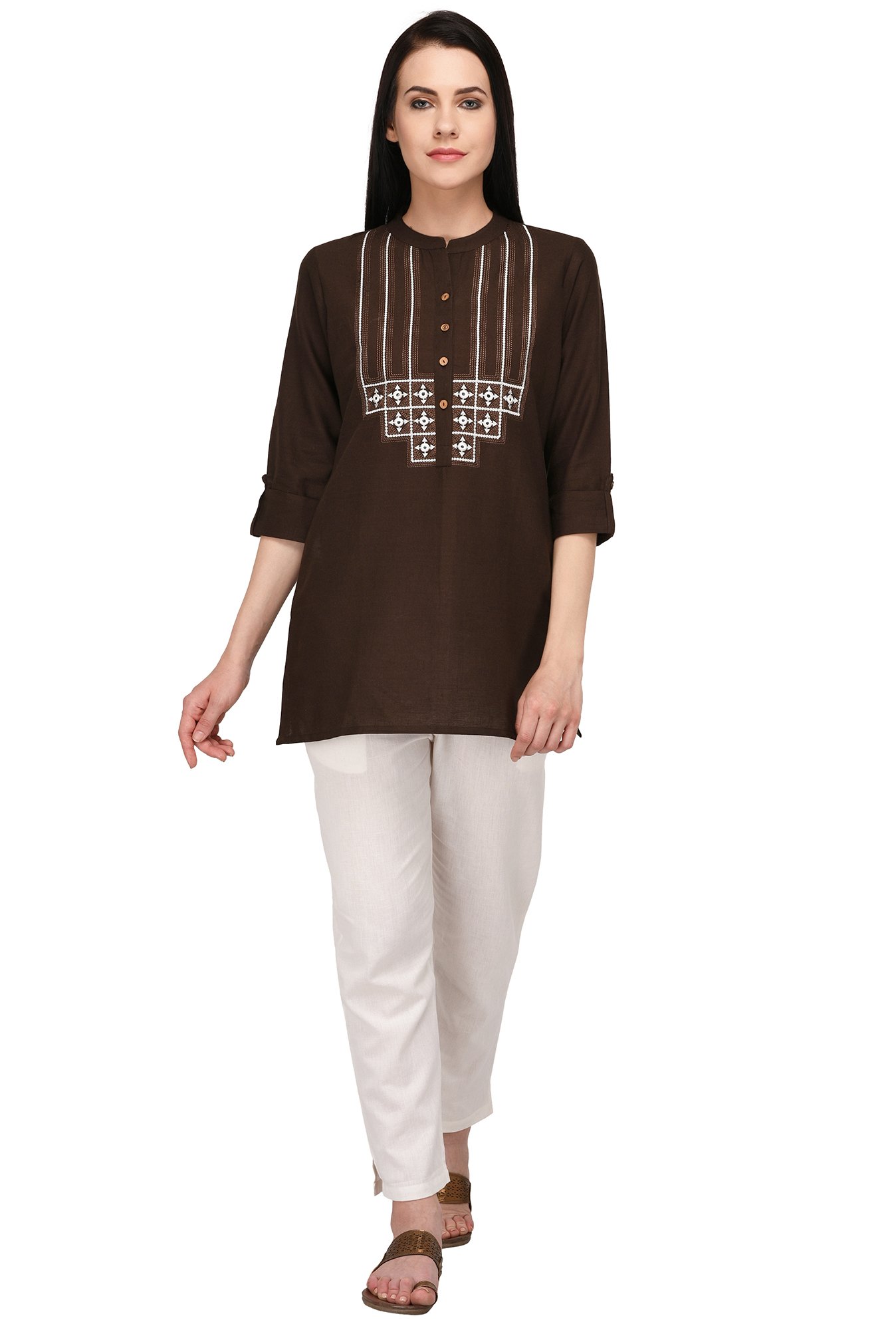 Pistaa Brown Cotton Kurti for Women - Image 4