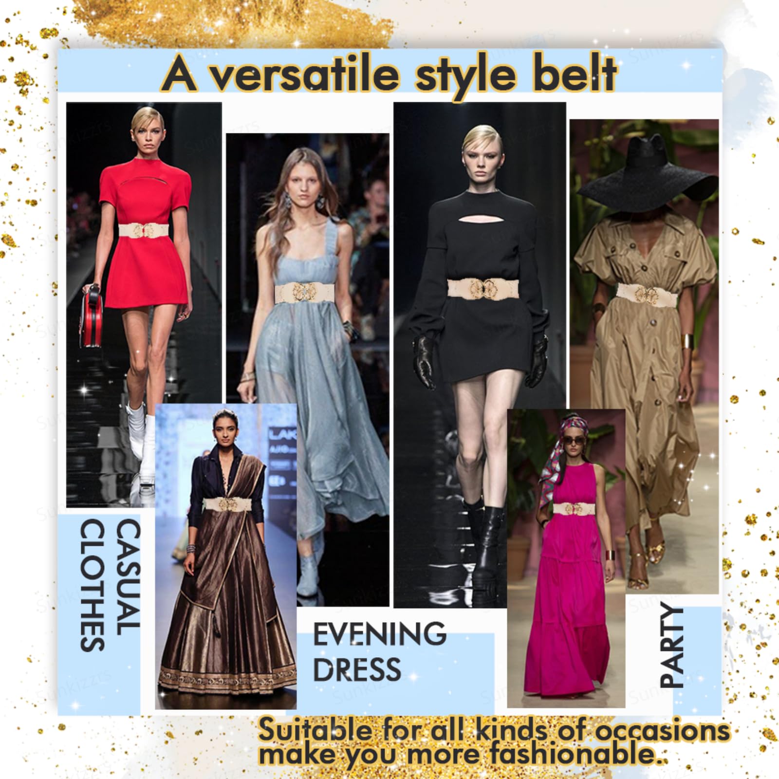 Sunkizzrs Beige Rhinestone Waistband Belt for Women - Image 5