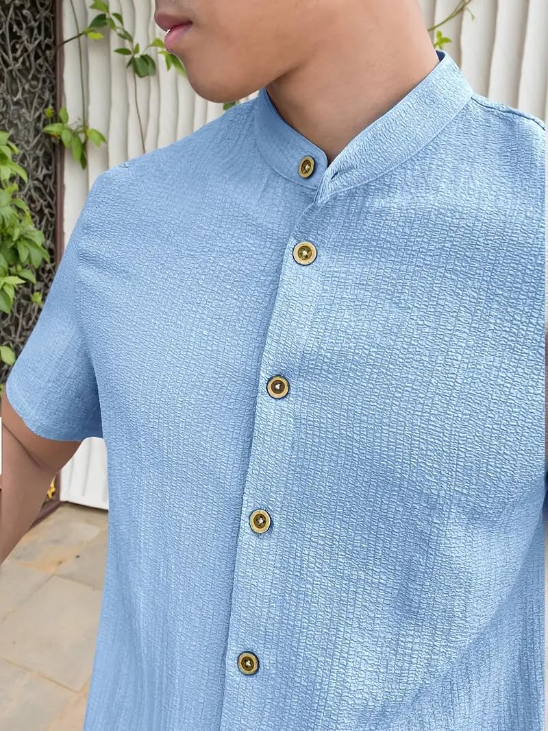 FABRIPPLE Men Solid Textured Half Sleeve Shirt - Image 3