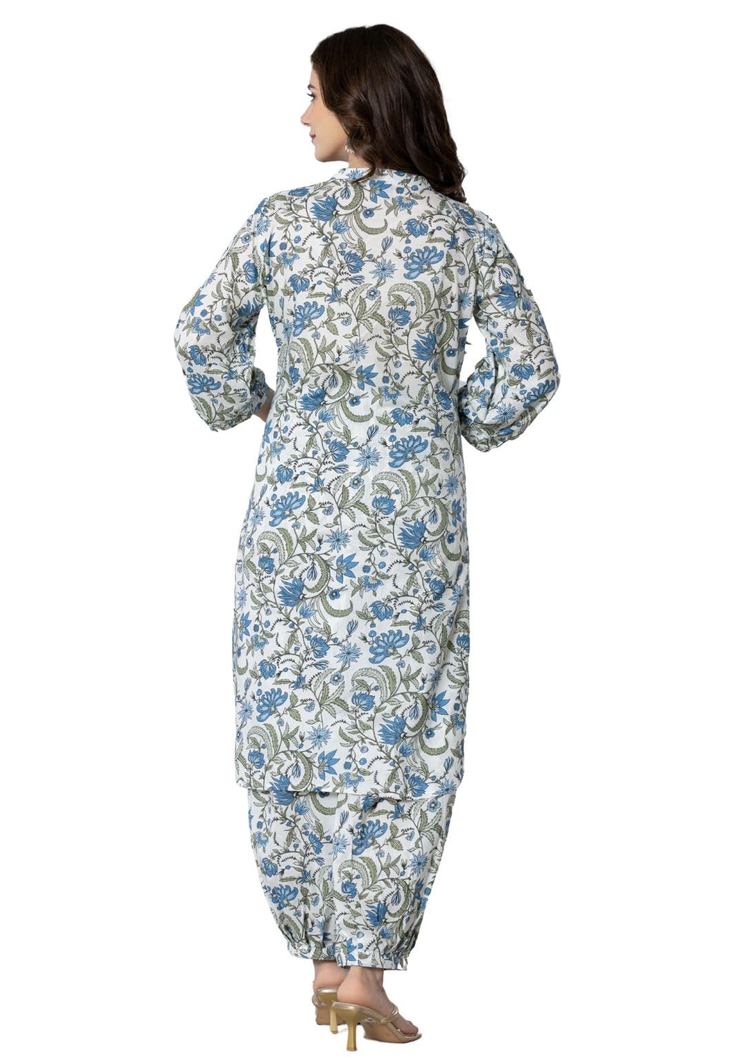 rytras Women's Cotton Printed Kurta Set with Palazzo - Blue - Image 2