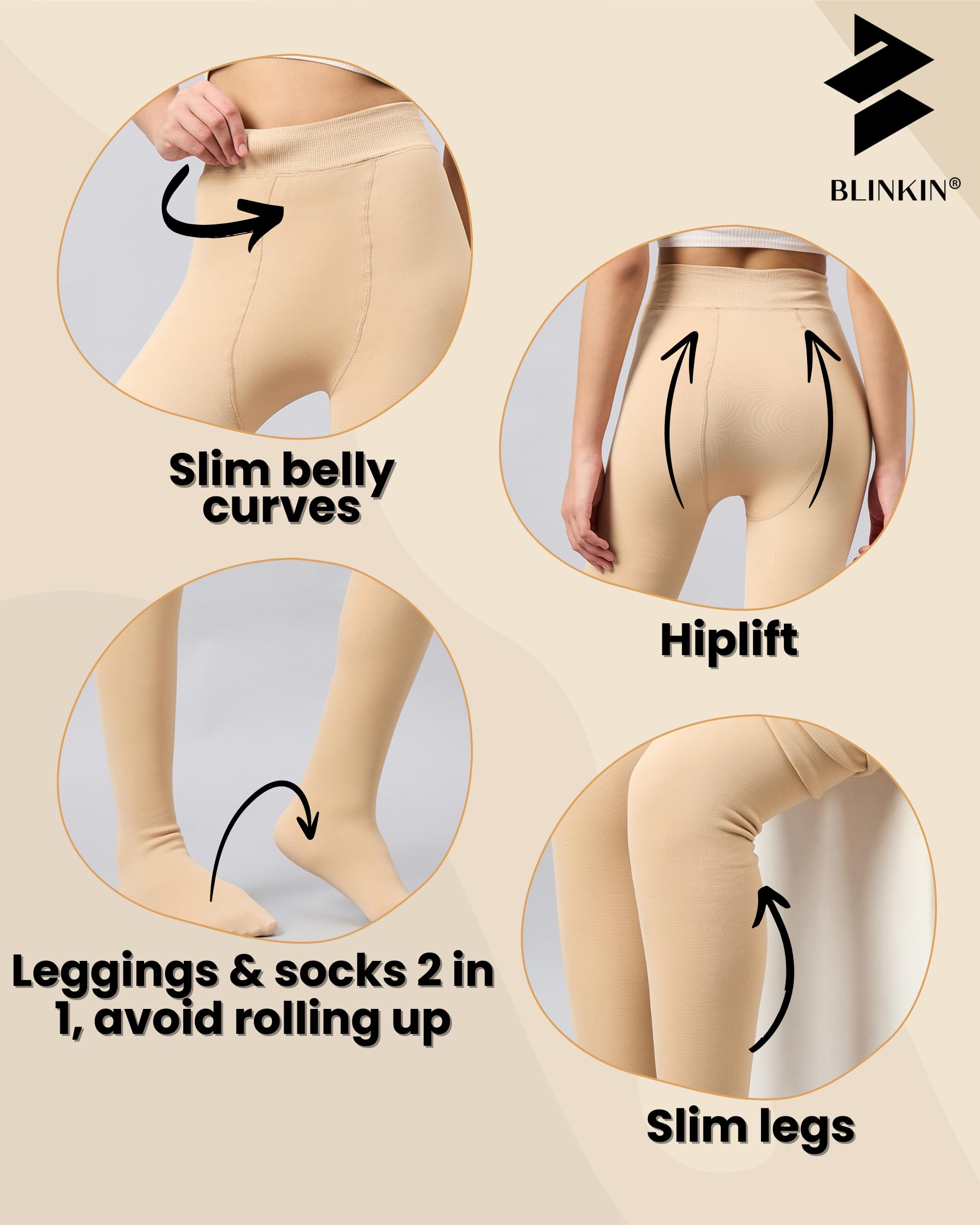 Thermal Leggings for Women - Beige Fleece Lined - Image 4