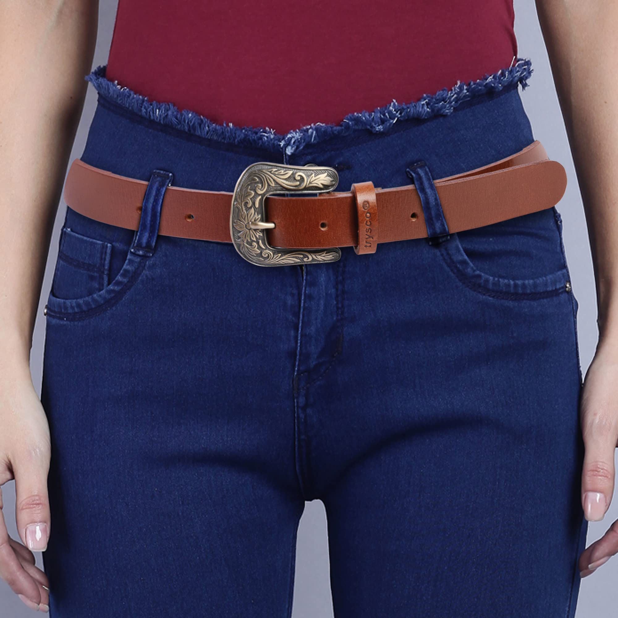trysco Genuine Leather Belt for Girls/Women - Tan - Image 4