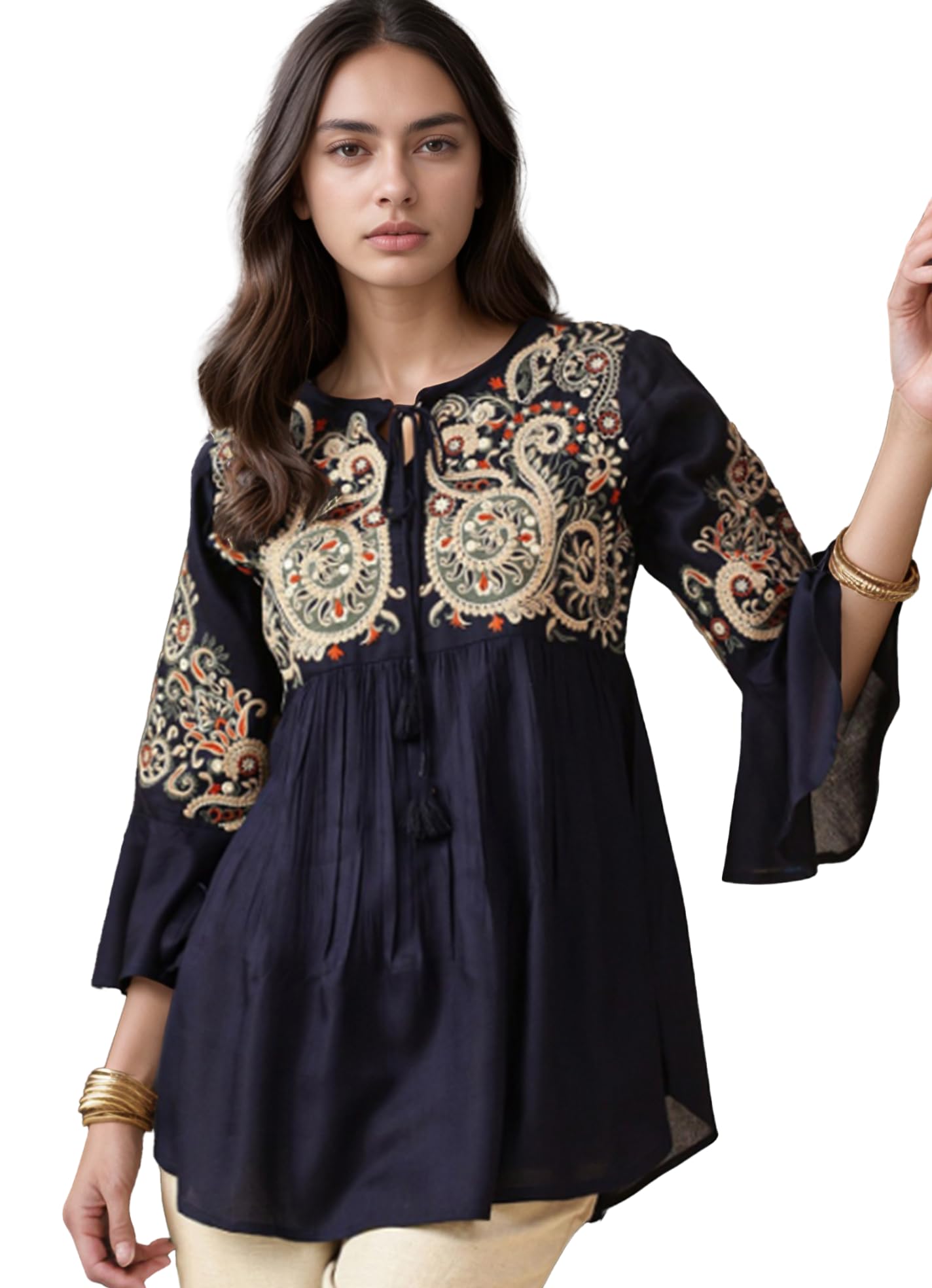 Bee Pee Women Navy Embroidered Kurti