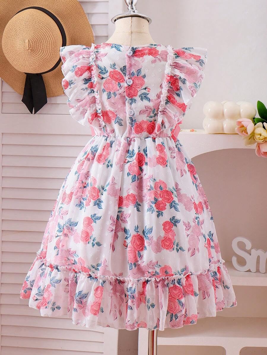 TAGAS Heart Pattern Georgette Dress for Girls - White & Red - Image 5