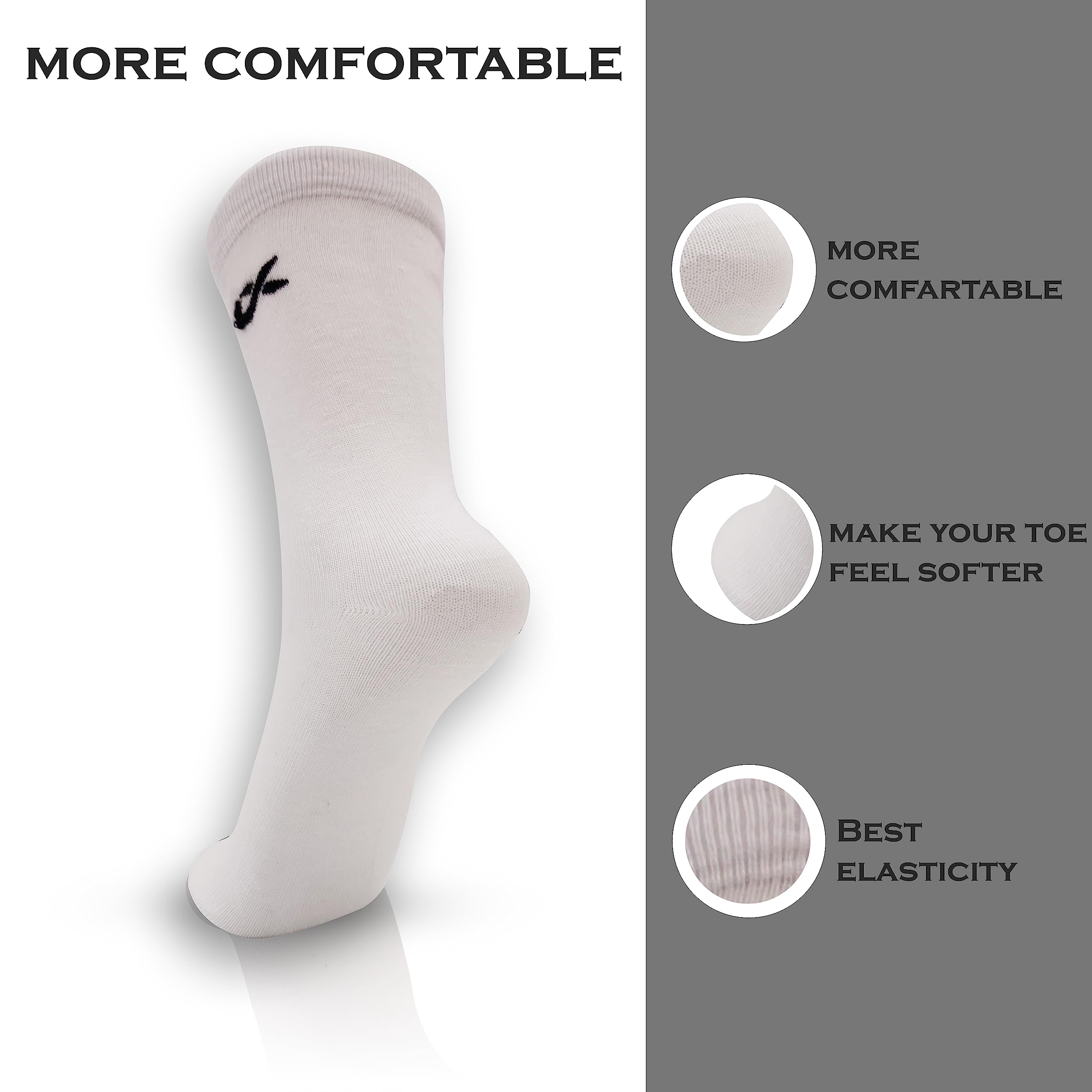 XJARVIS Men's Formal Crew Socks - Black, White, Grey - Image 4