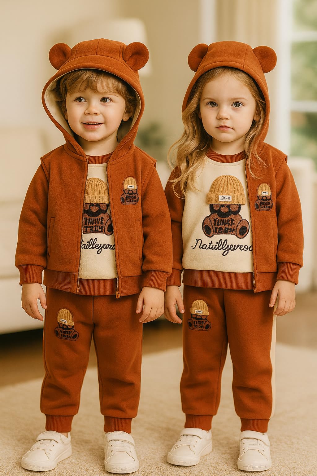 Kids Cartoon Bear Winter Clothing Set - Image 2