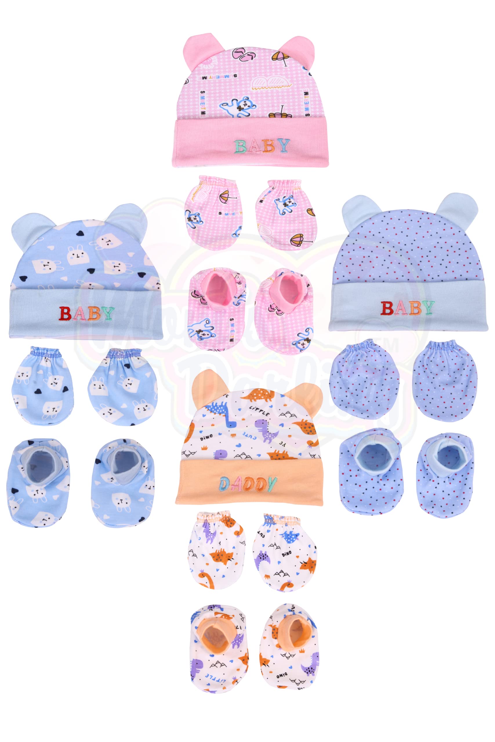 Baby Boy & Girl Cotton Cap Mittens Booties Set