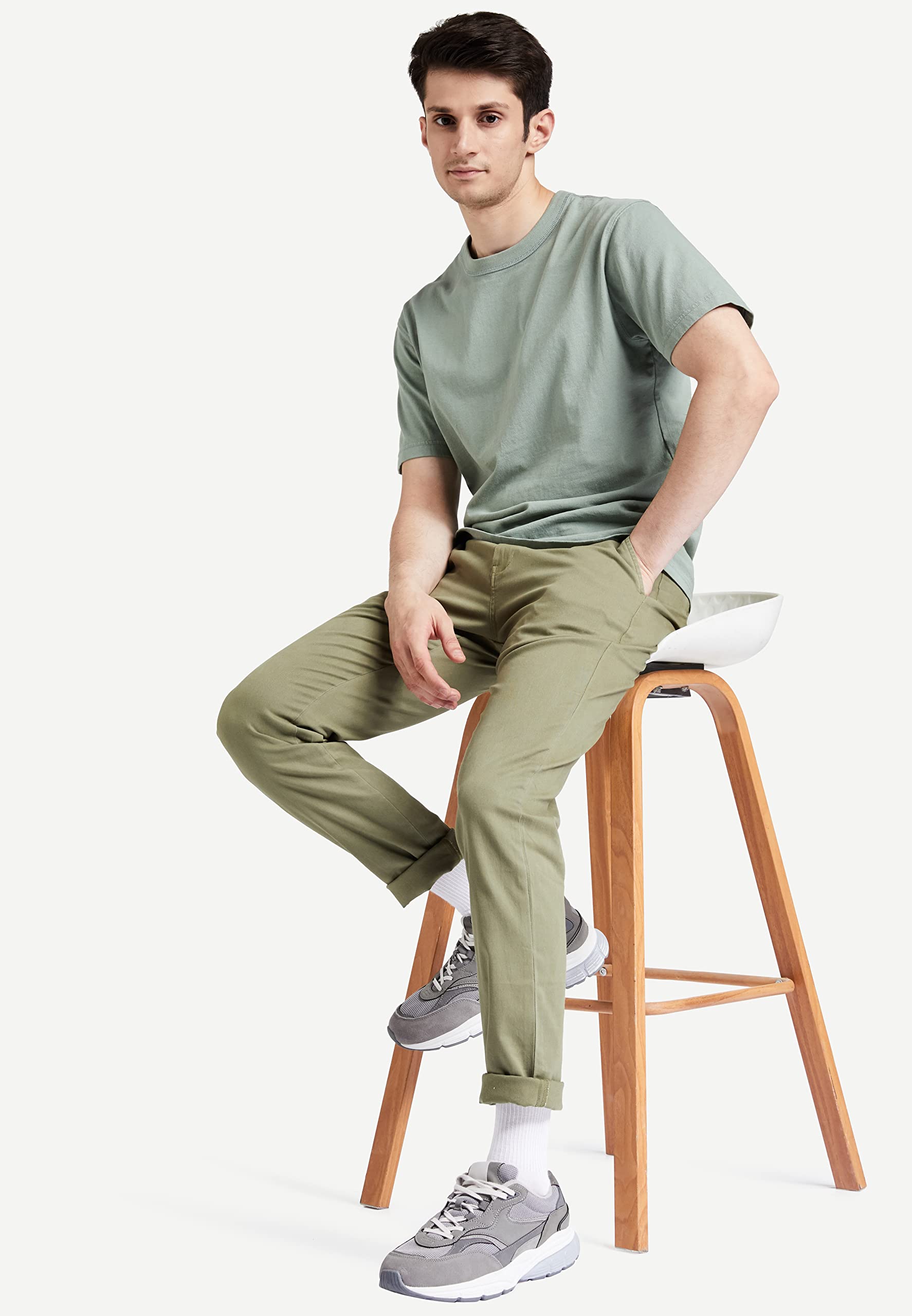 Amazon Men Slim Fit Cotton Trouser - Light Olive - Image 3