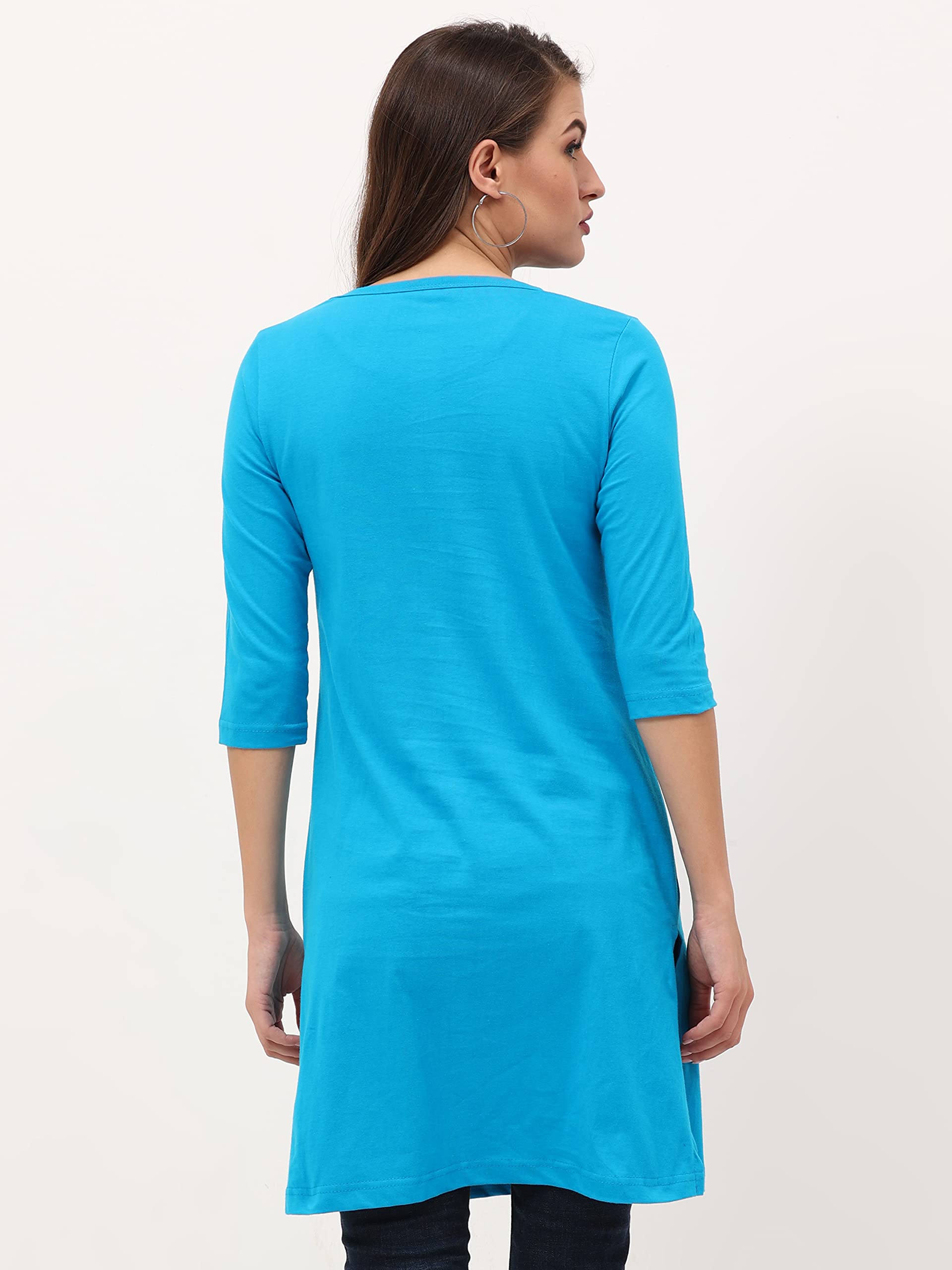 FLEXIMAA Women's Cotton Printed Round Neck Top - Blue - Image 2