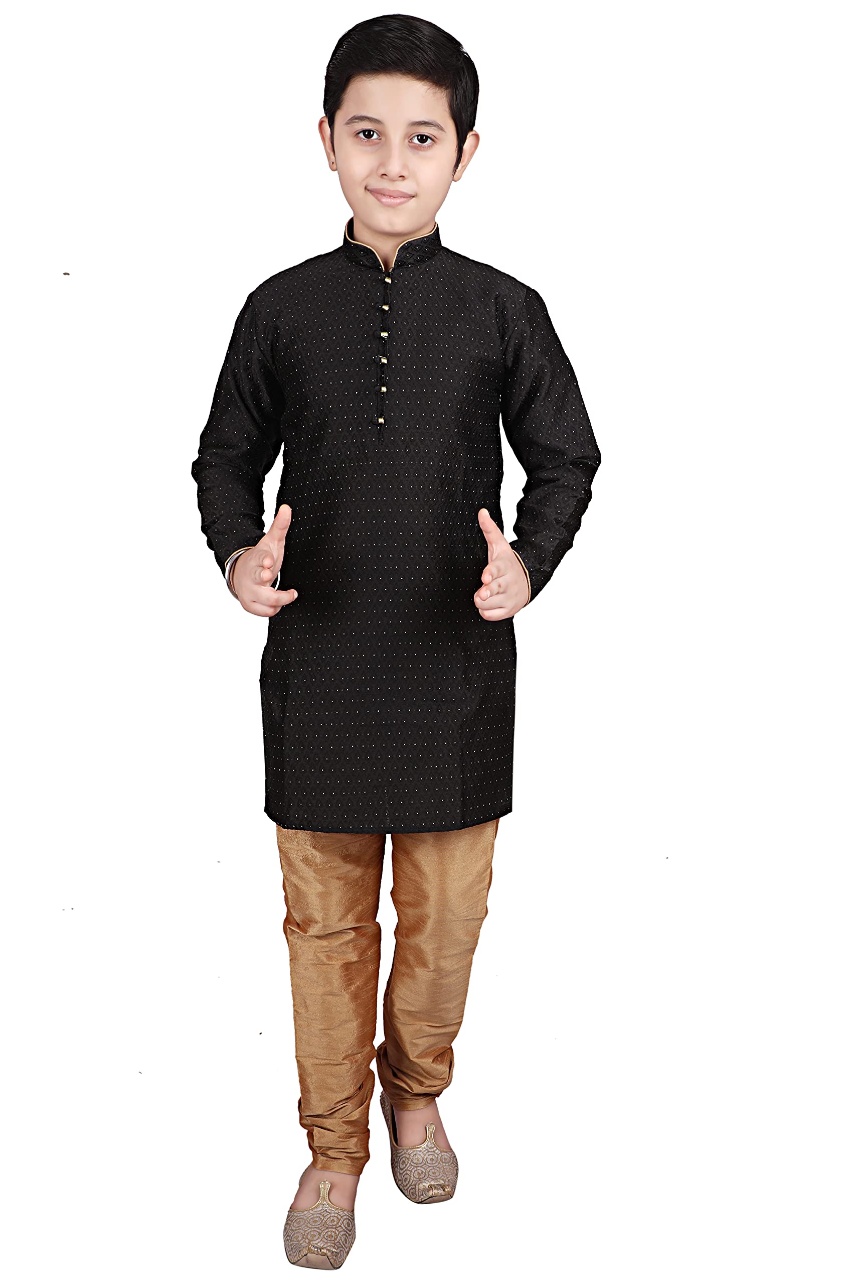 Pro-Ethic Kids Ethnic Wear Silk Kurta Pyjama Set - Black