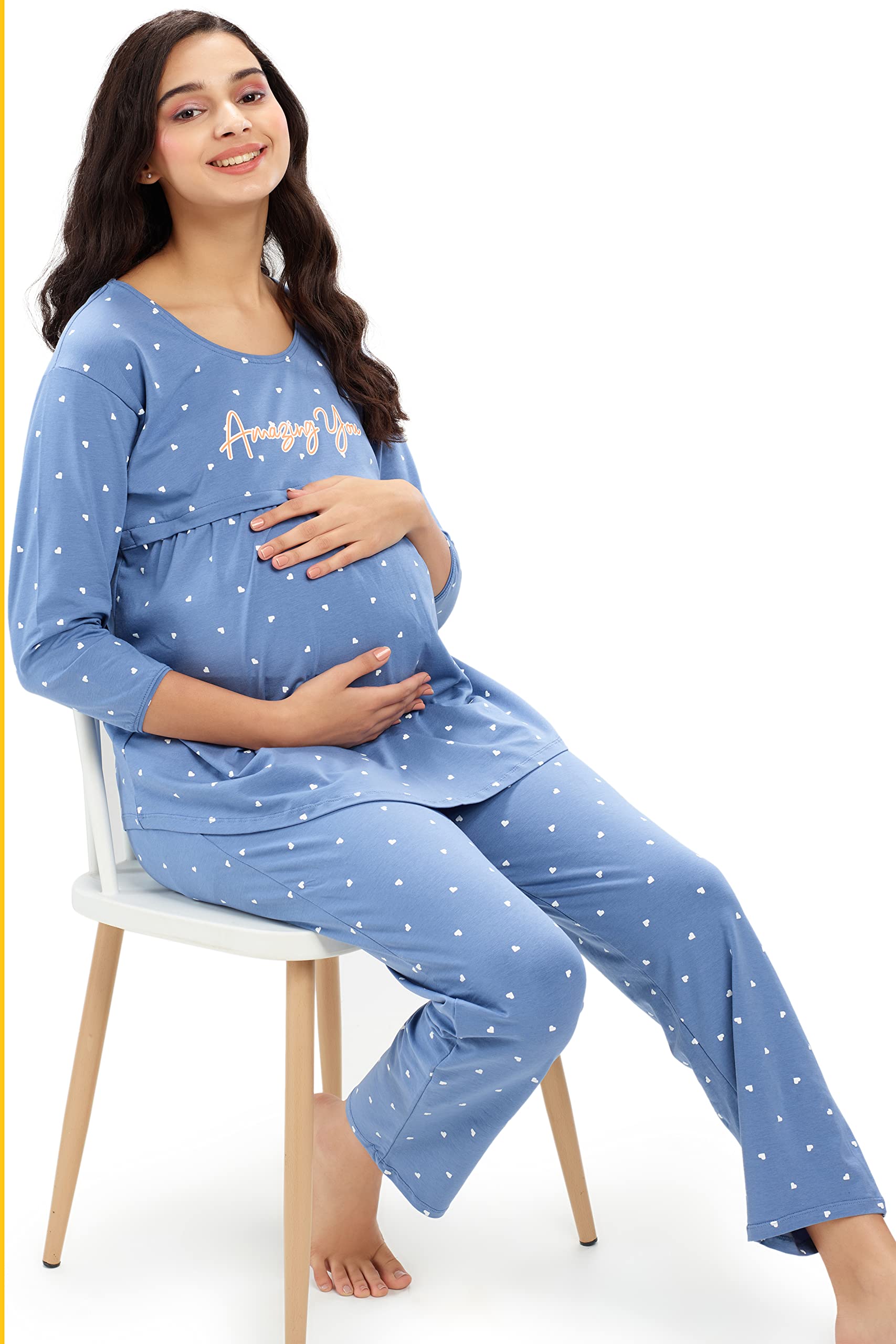 ZEYO Women Maternity & Feeding Night Suit - Sky Blue - Image 3