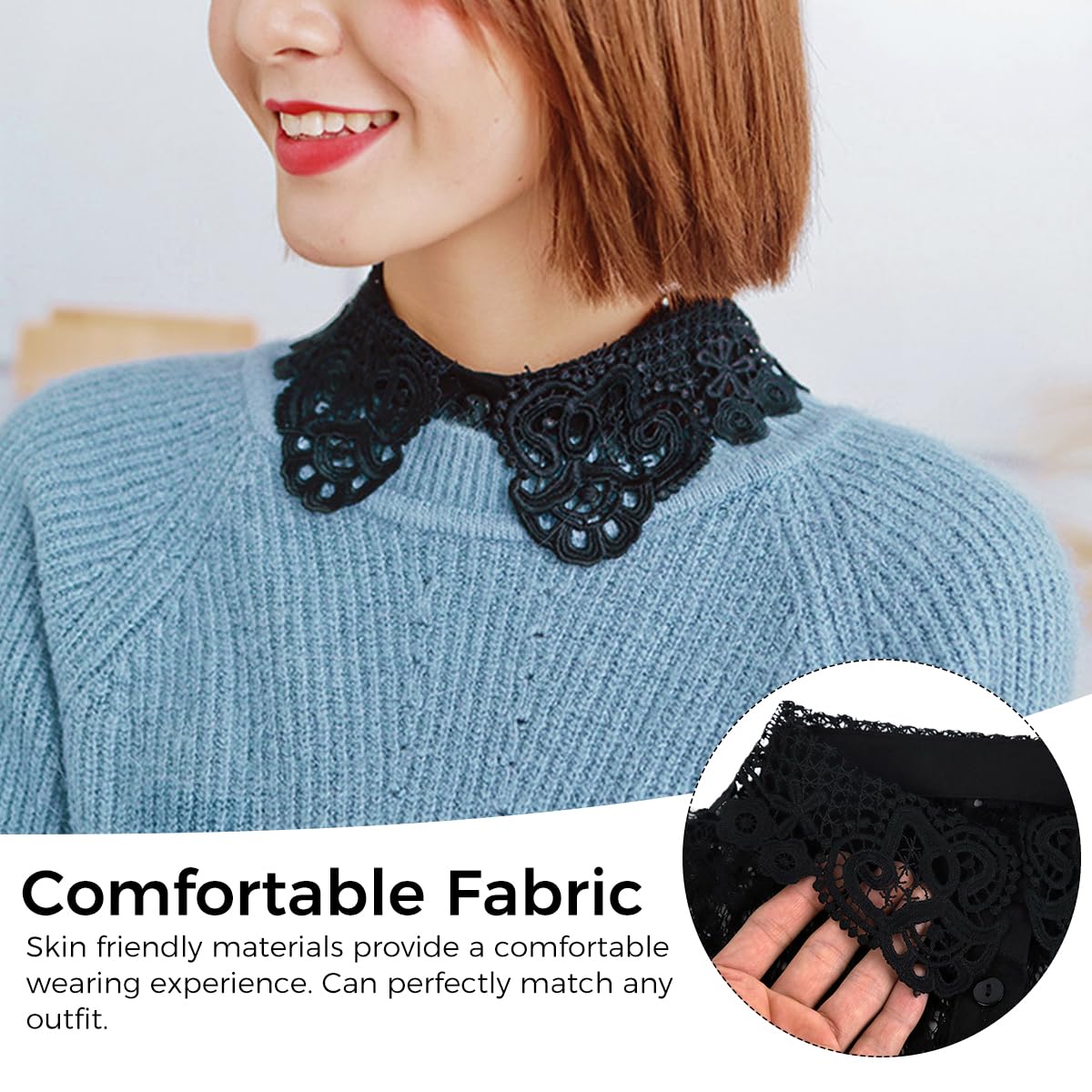 PALAY Lace Fake Collar for Women - Black - Image 3