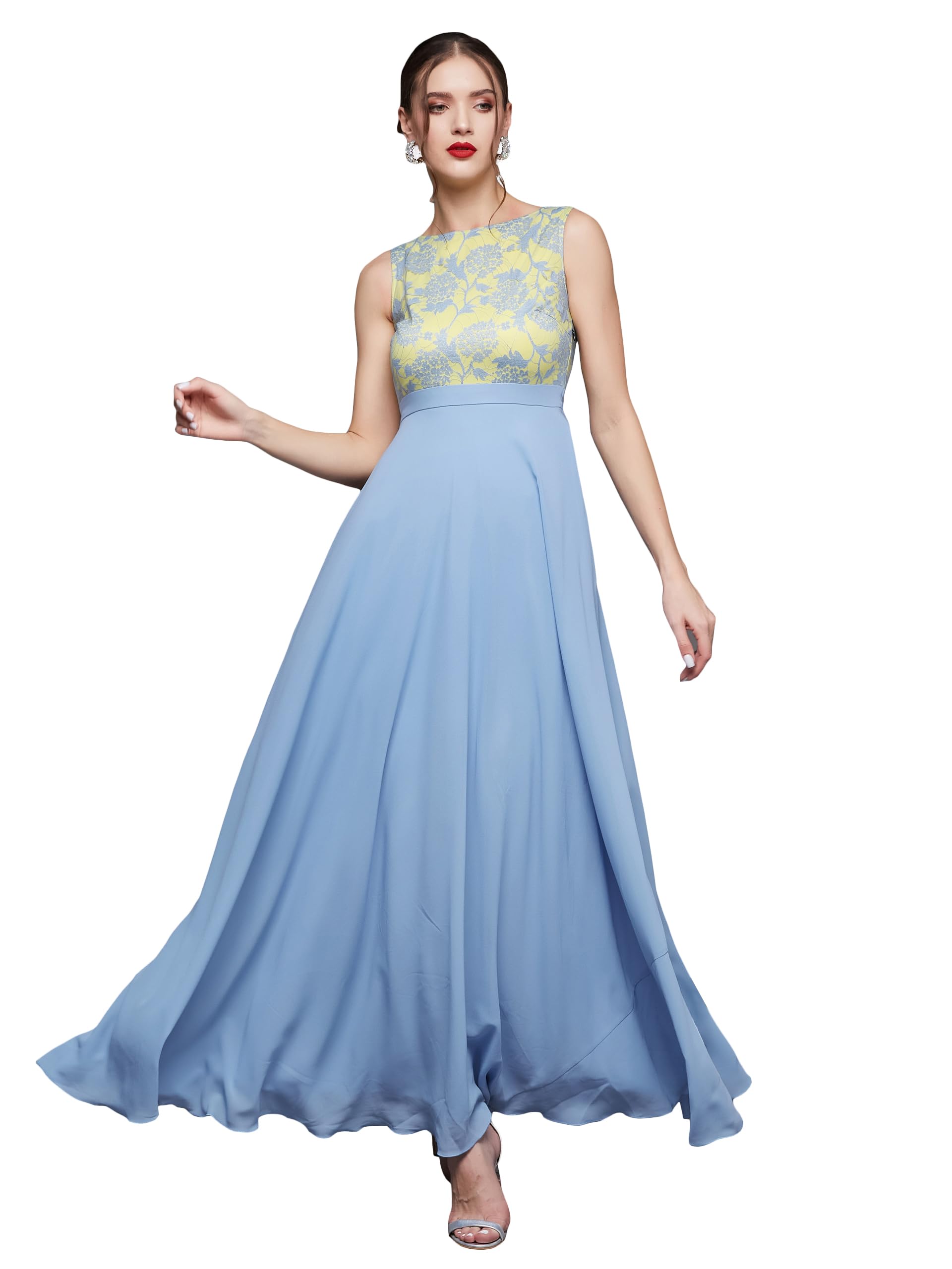 Miss Chase Women's Georgette Floral Maxi Dress - Sky Blue