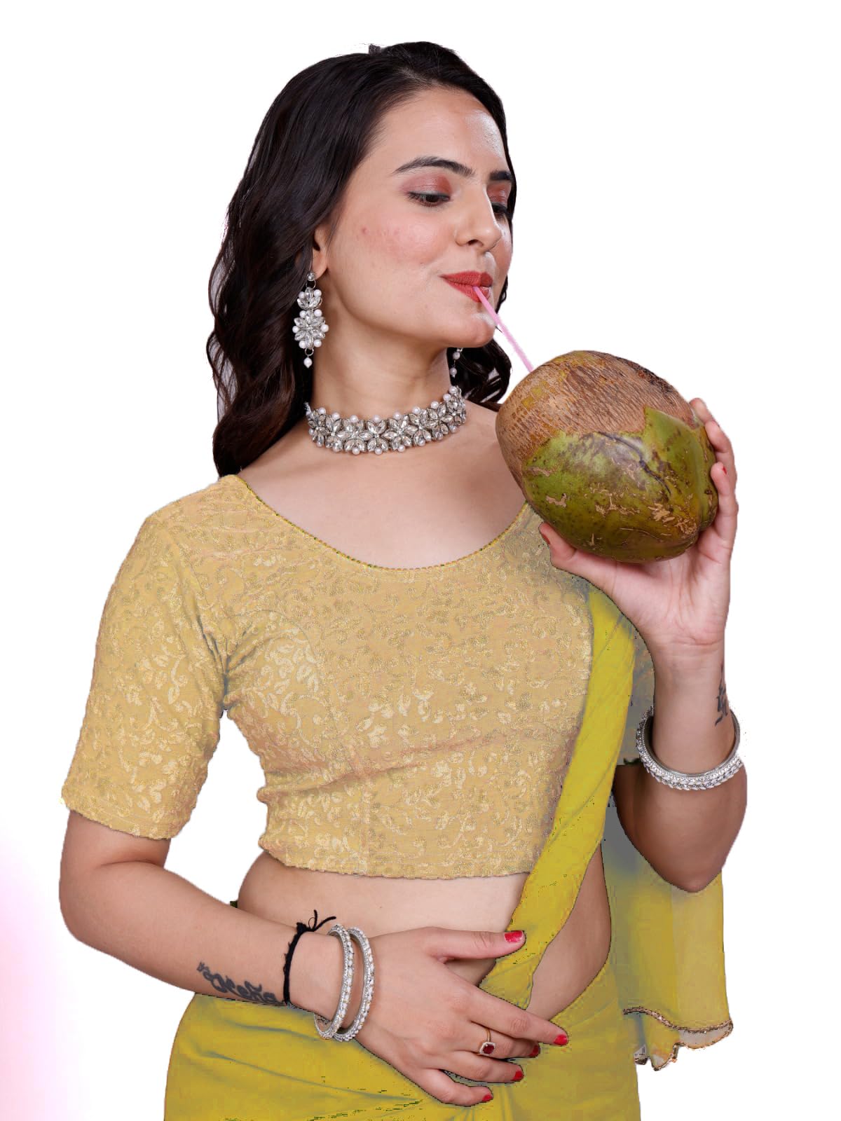 Mogsa Women's Saree Blouse - Round Neck Half Sleeve - Image 5