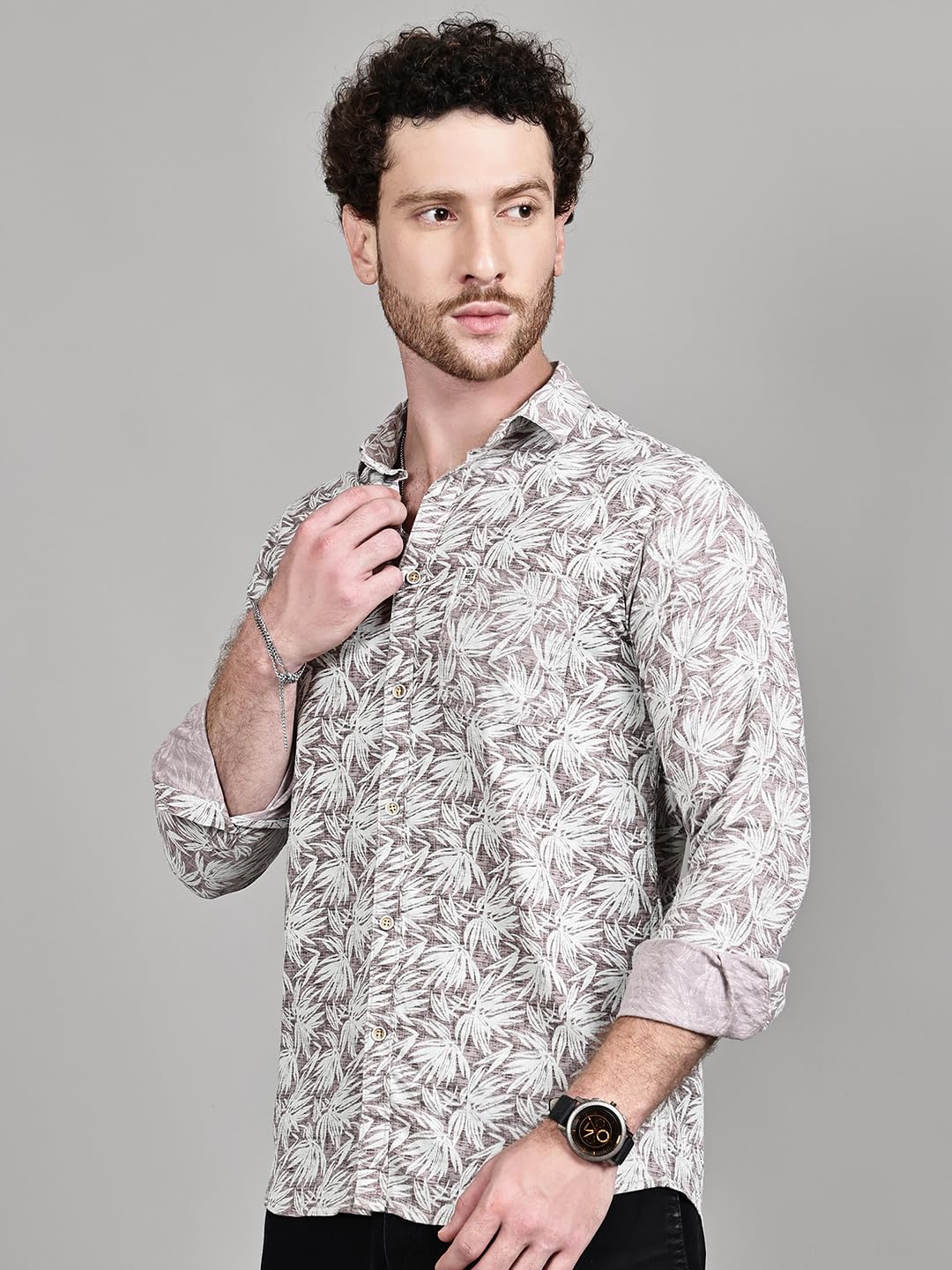 Majestic Man Printed Cotton Casual Shirt - Dusty Mauve - Image 3