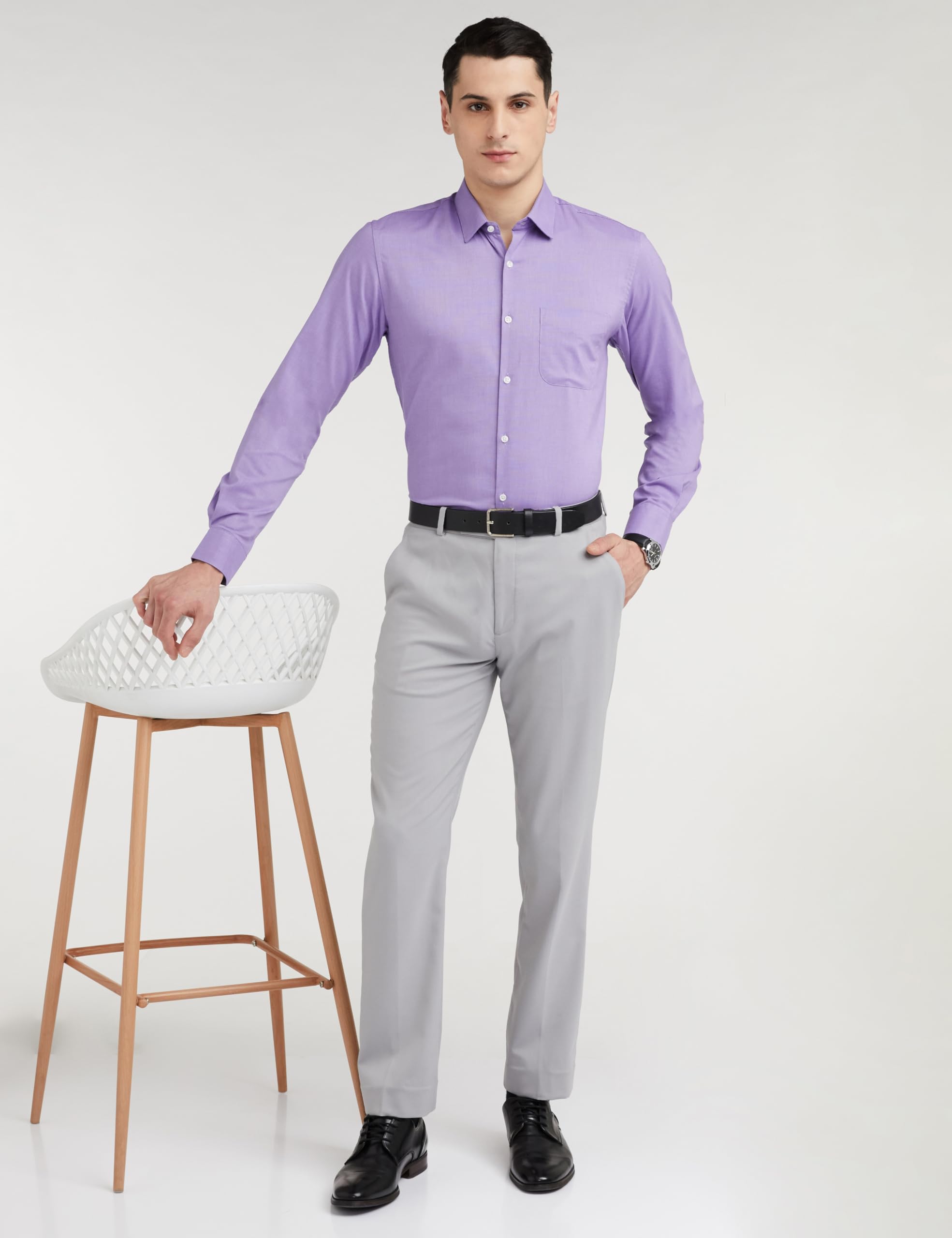 Peter England Men's Solid Formal Shirt - Purple - Image 3