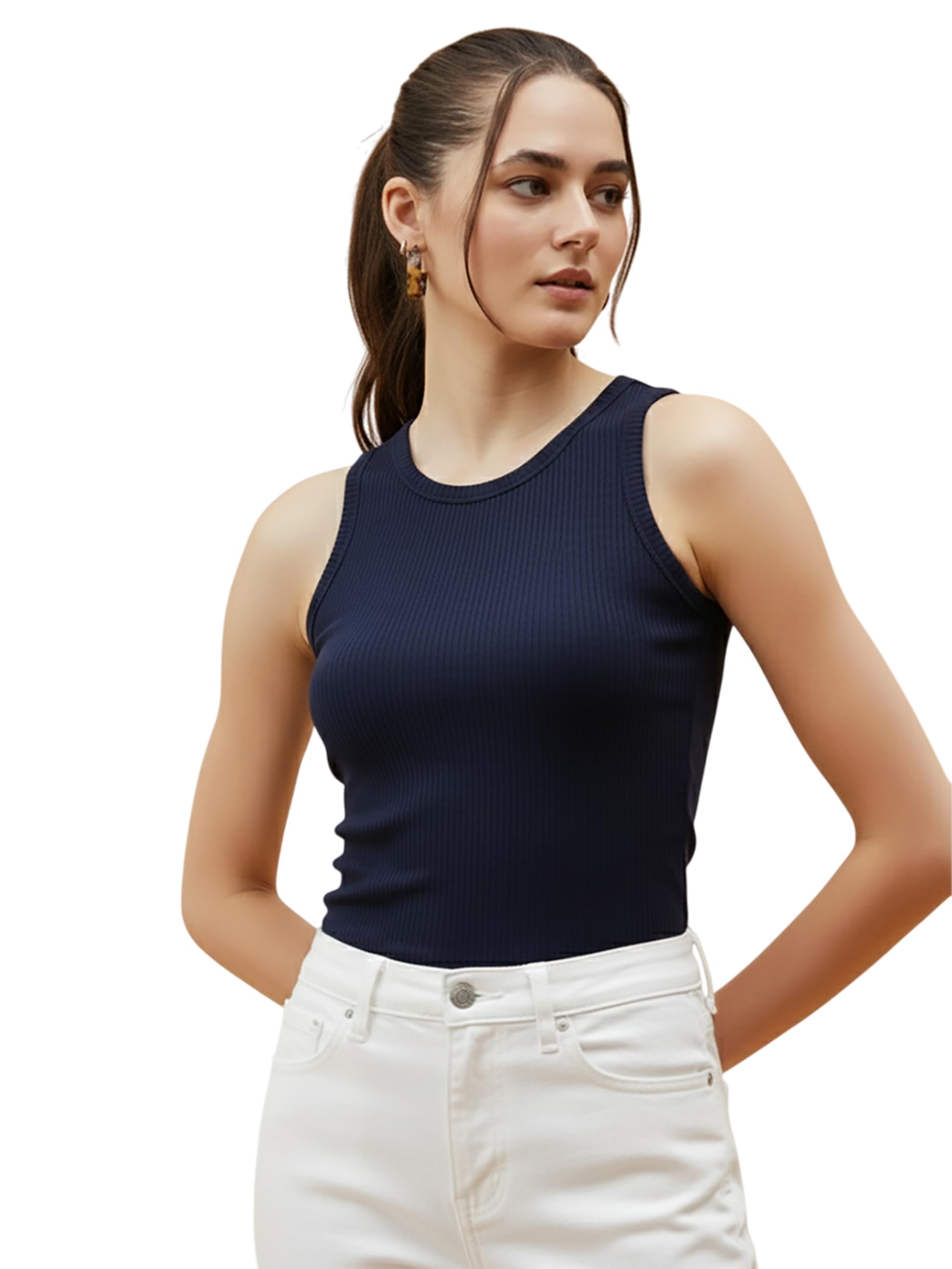 Glito Women's Ribbed Tank Top - Navy Blue