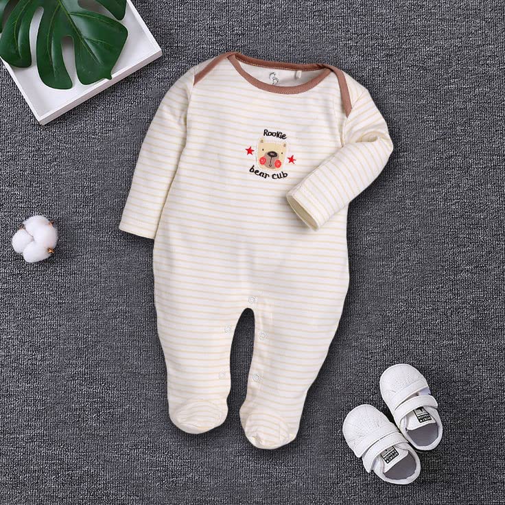 Cotton Rompers for Newborn Baby Boys & Girls - Beige - Image 4