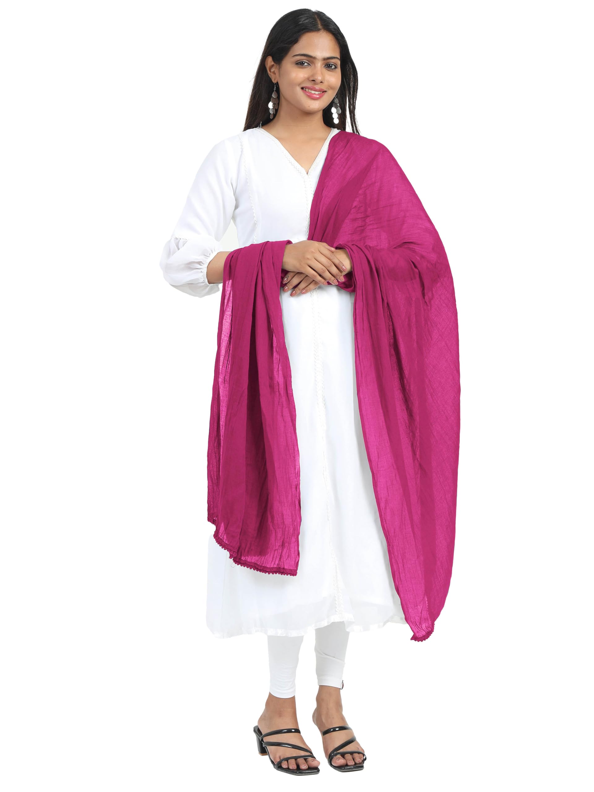 Miraan Women's Cotton Dupatta - Dark Pink - Image 2
