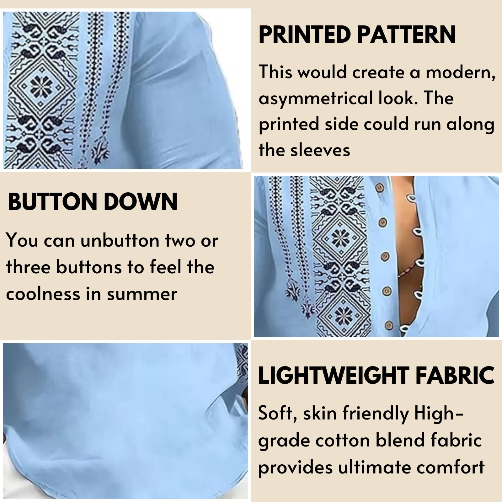 DEELMO Men's Kurta - Light Blue - Image 3