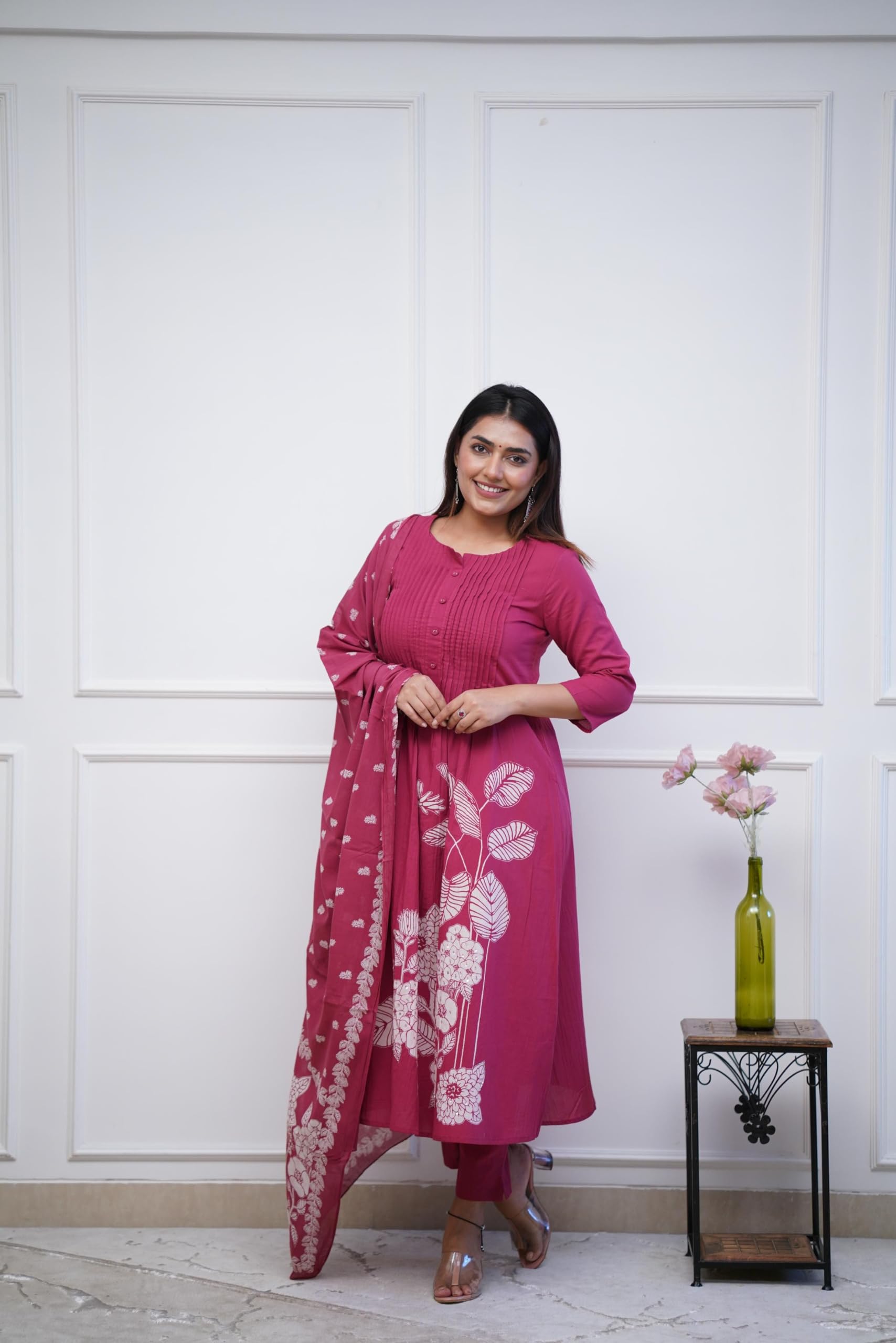 GoSriKi Women's Anarkali Kurta with Pant & Dupatta - Pink - Image 4
