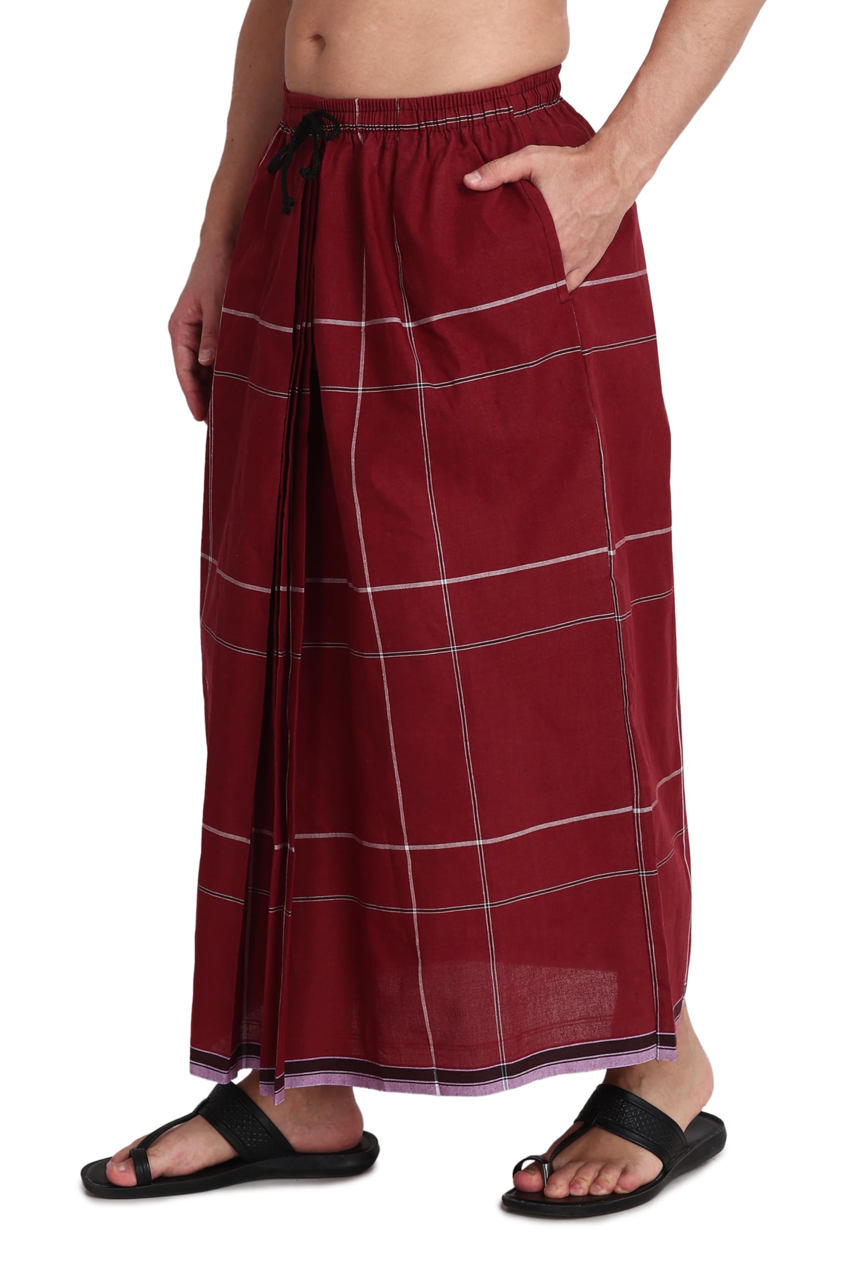 Gowri Tex Elastic Cotton Lungi - Red
