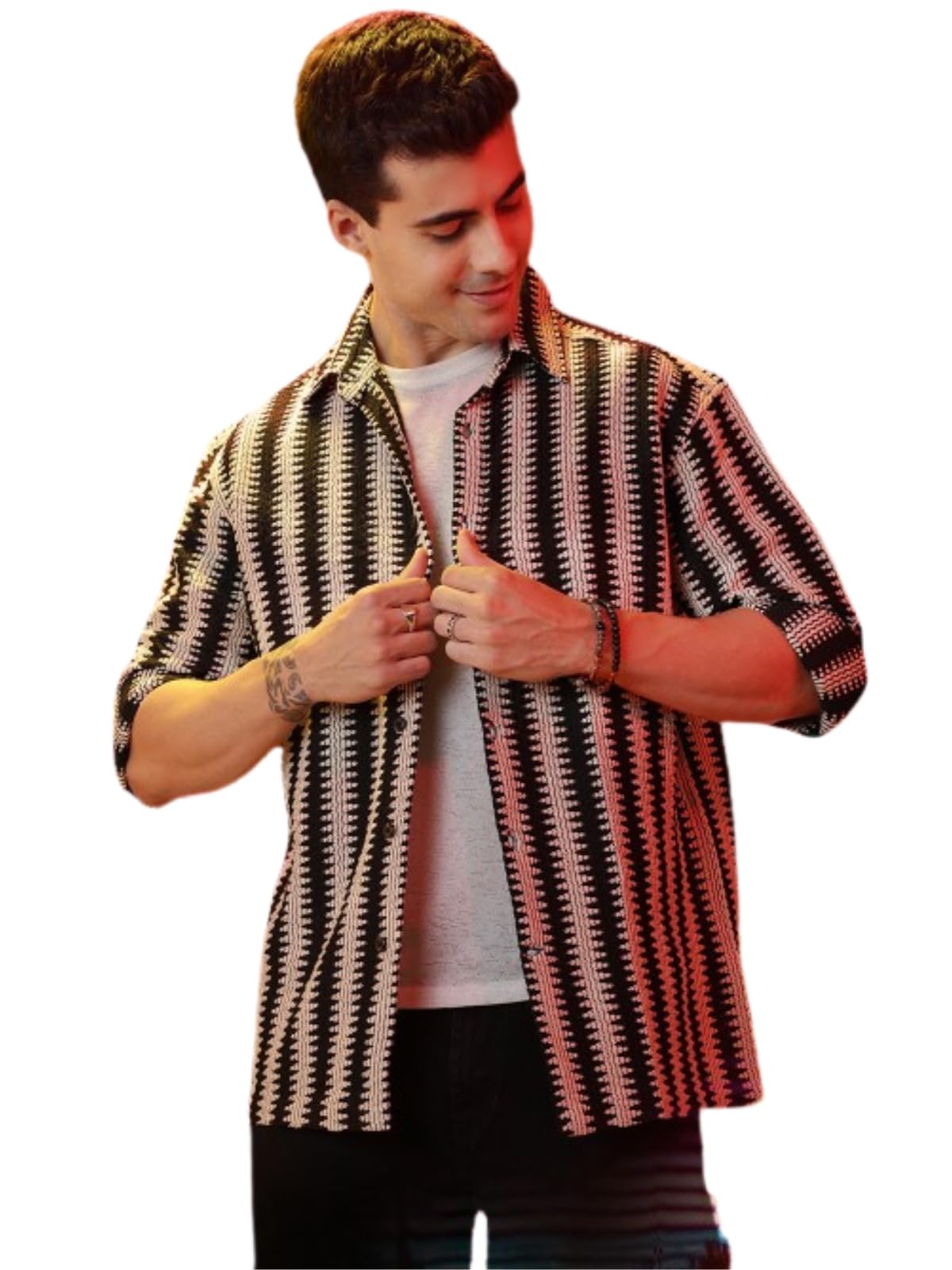 GRECIILOOKS Black Crochet Shirt for Men