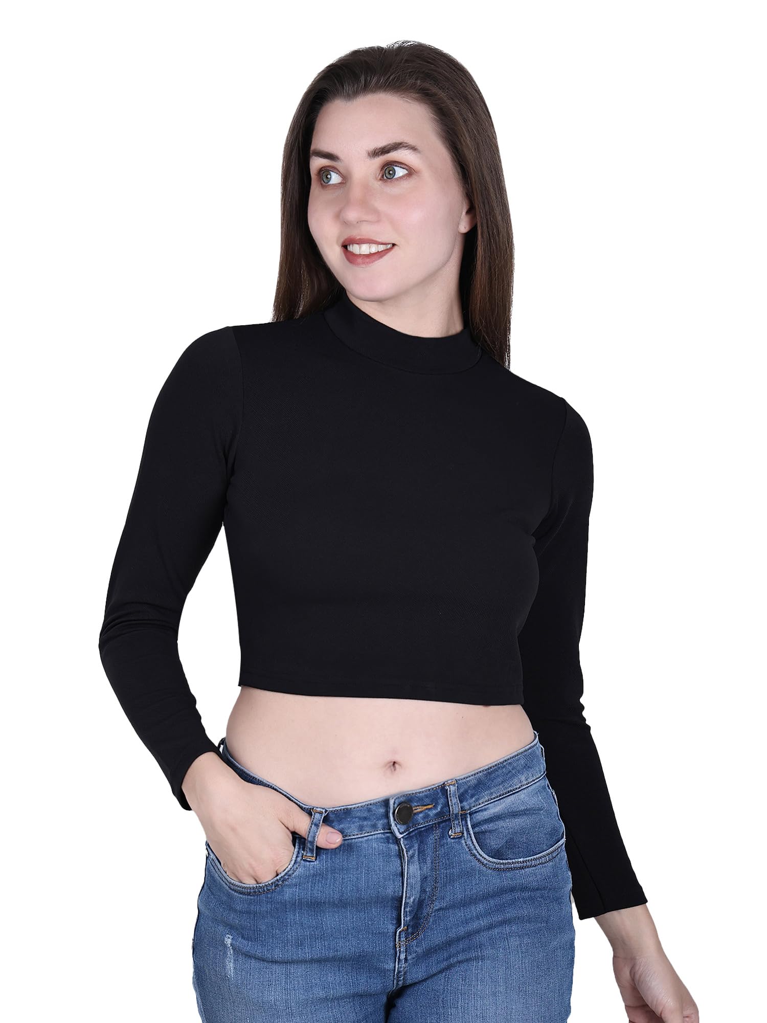 Fasska Women's High Neck Crop Top - Black