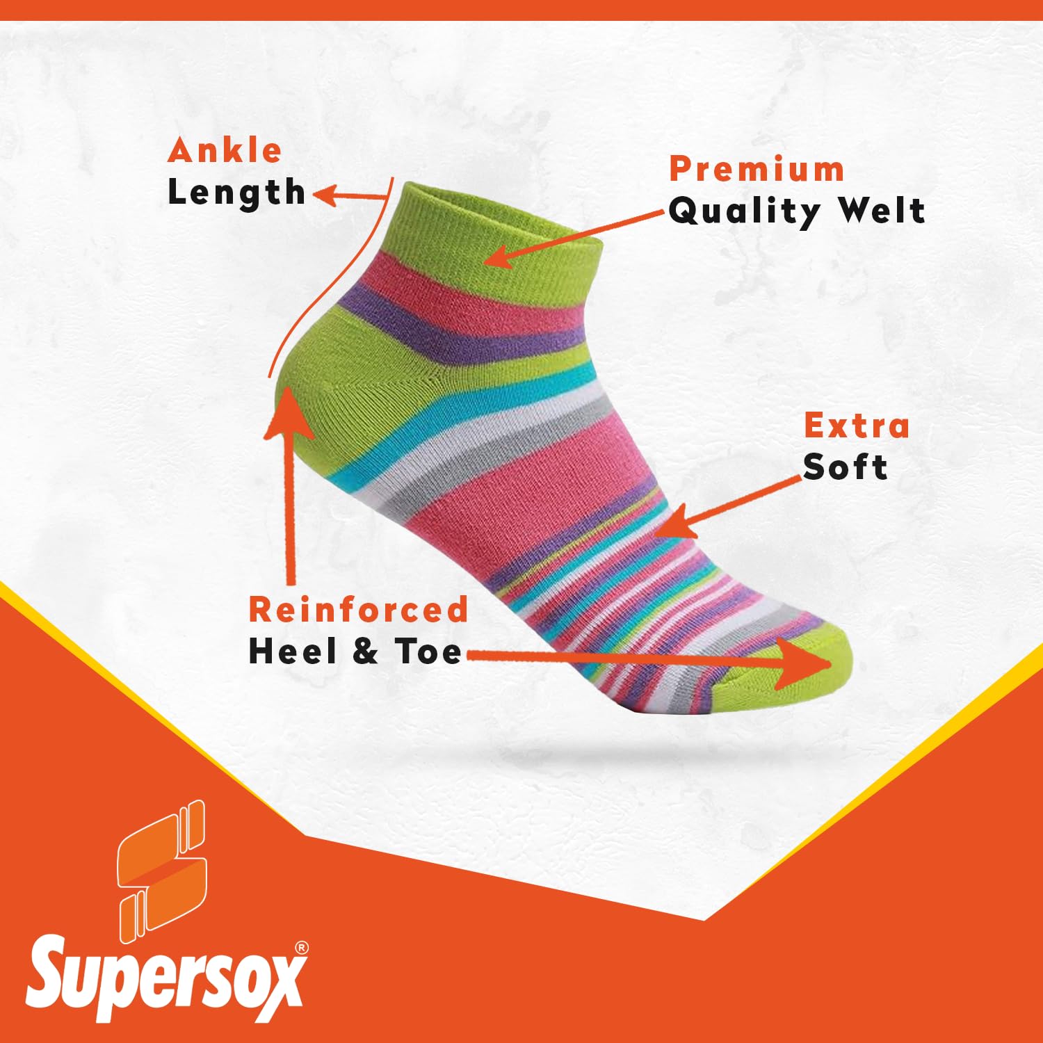 Supersox Ankle Socks for Women - Striped Cotton - Image 3