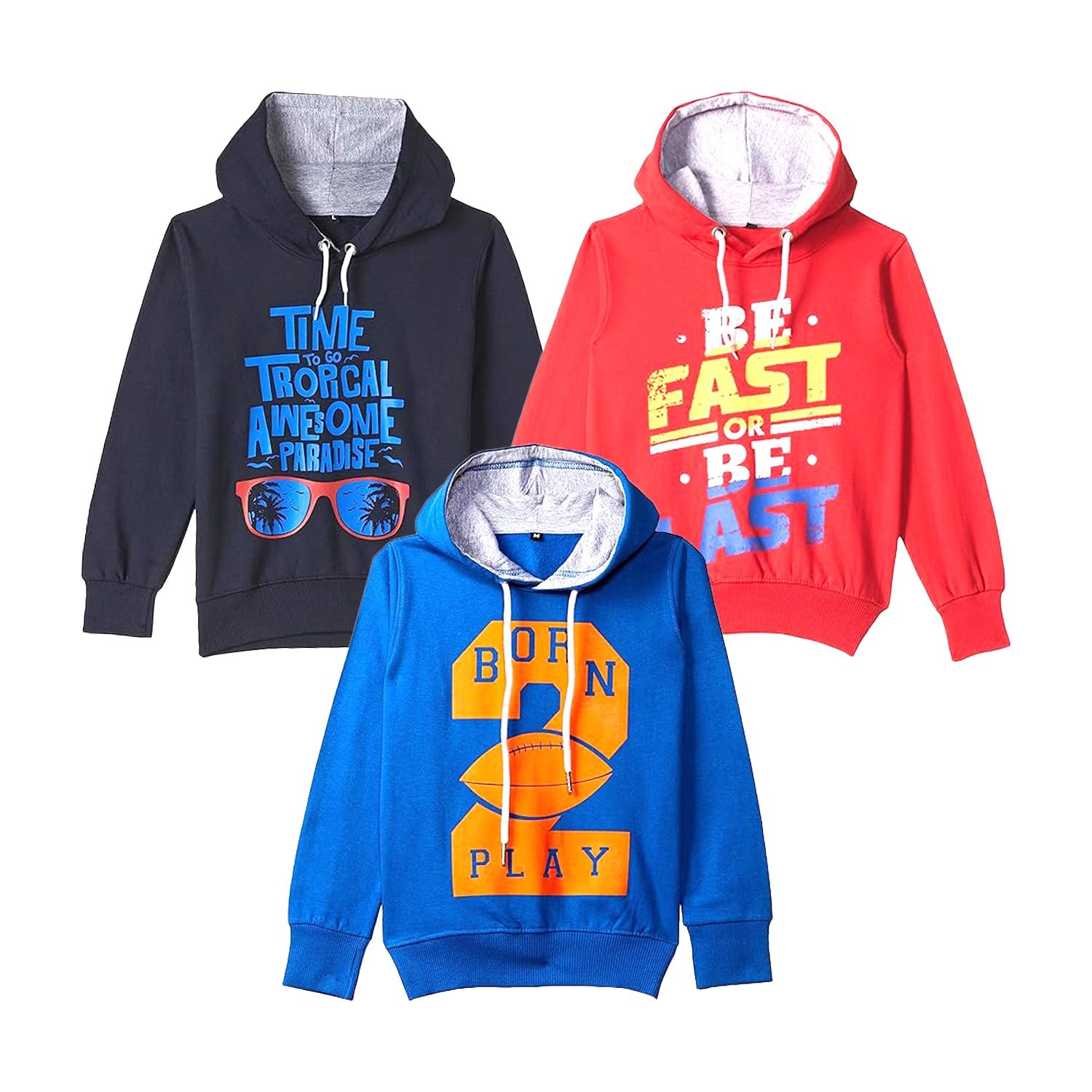 T2F Boys Cotton Hooded Sweatshirt - Red, Navy, Royal Blue