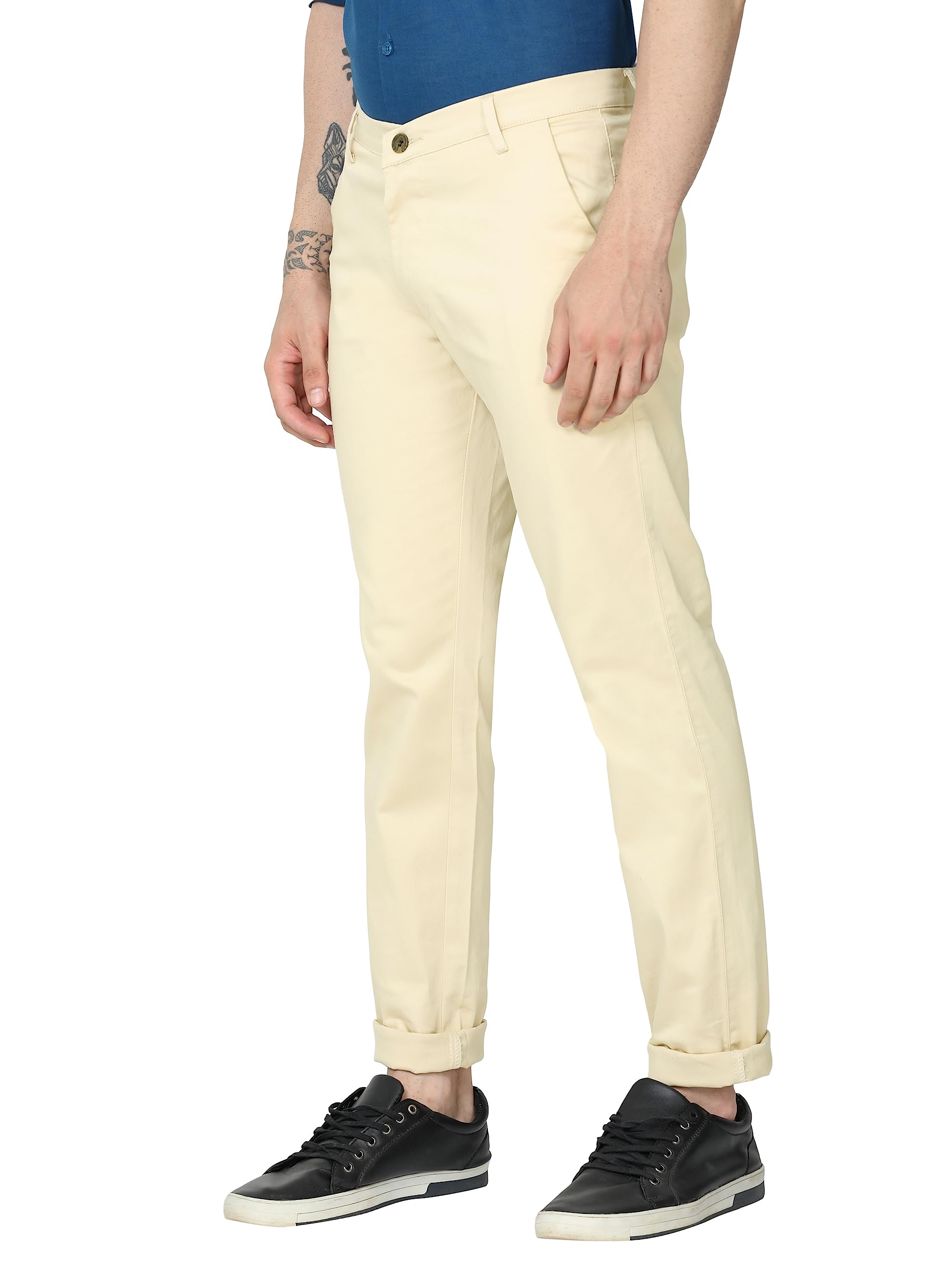 Miraan Men Beige Cotton Trousers - Image 3