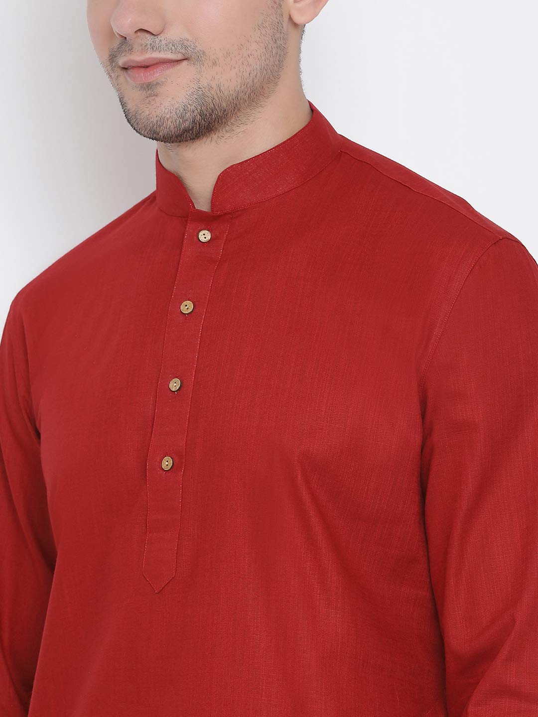VASTRAMAY Men Maroon Cotton Kurta - Image 3