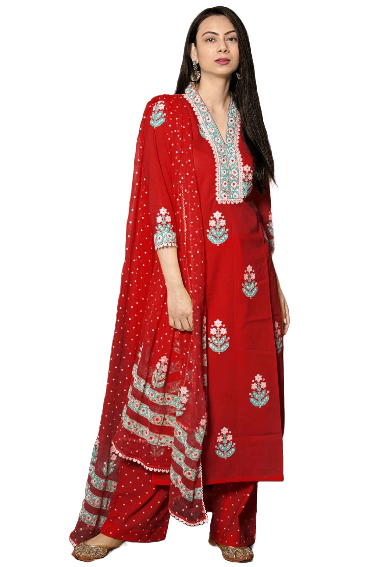 GoSriKi Red Rayon Kurta Set for Women