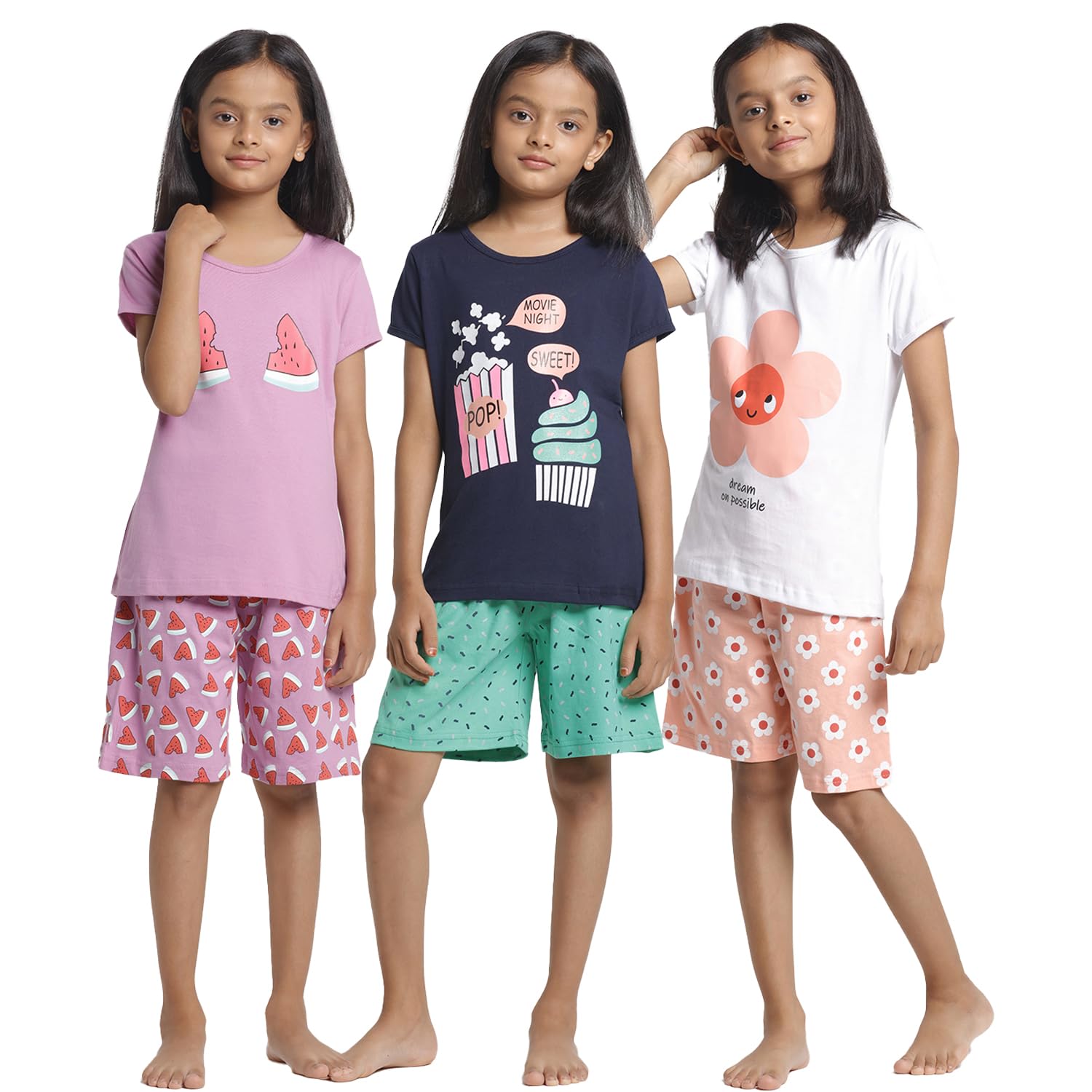GarbGlide Girls Cotton Printed T-Shirt and Shorts Set