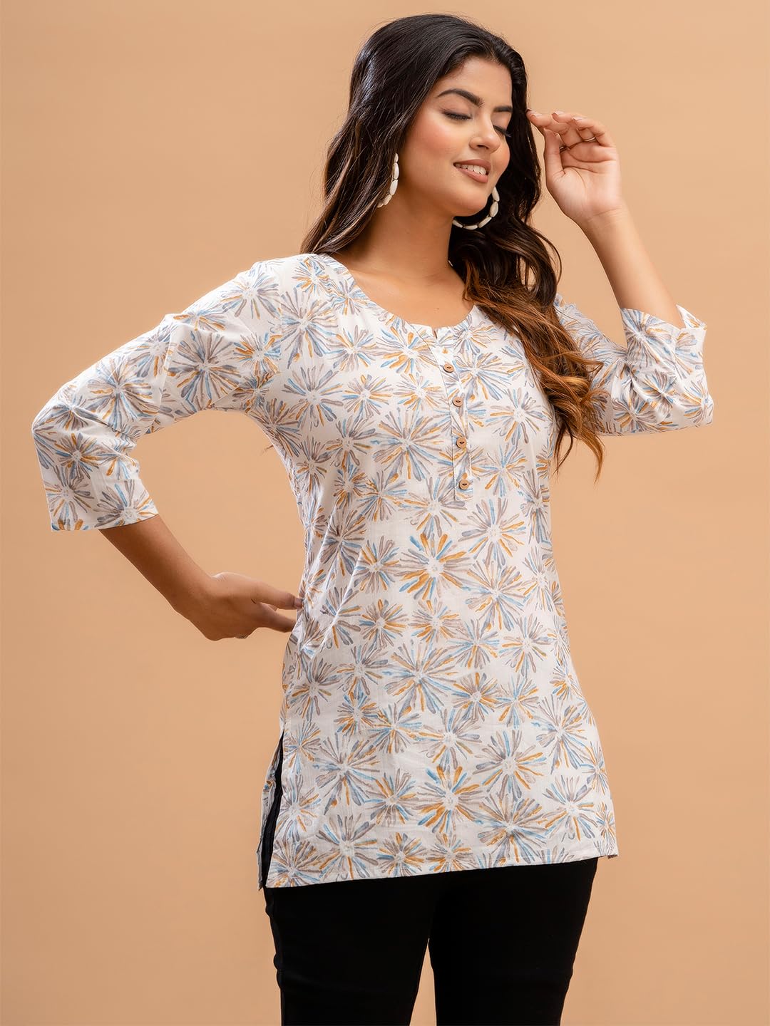 feranoid Women Cotton Printed Kurti - Off White - Image 2
