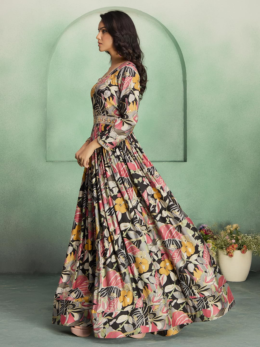 Madhuram Textiles Black Anarkali Gown with Embroidery - Image 3