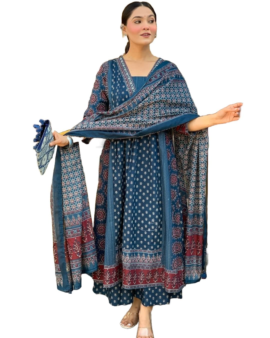 KLOSIA Women Printed Anarkali Kurta Set - Blue
