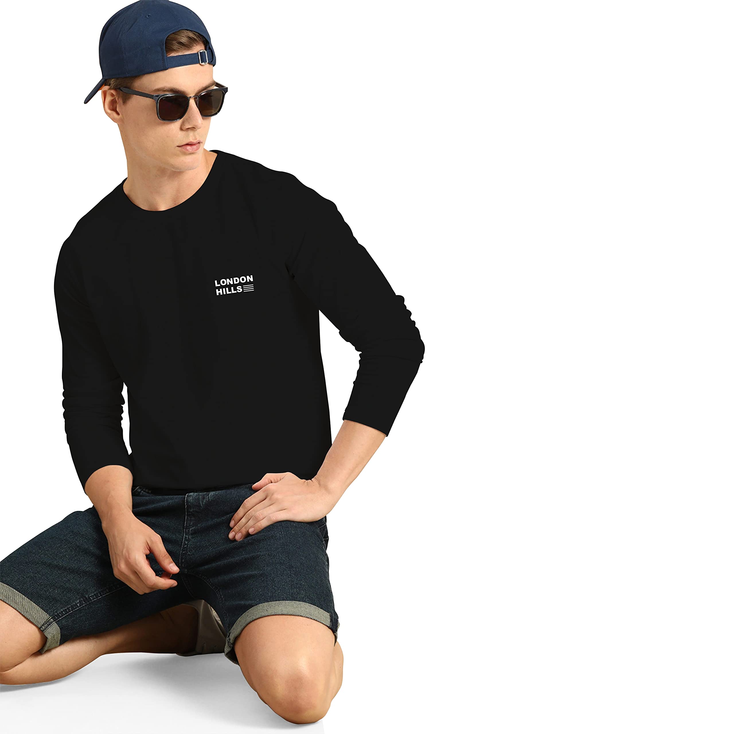 London Hills Printed Round Neck T-Shirt for Men - Black - Image 5