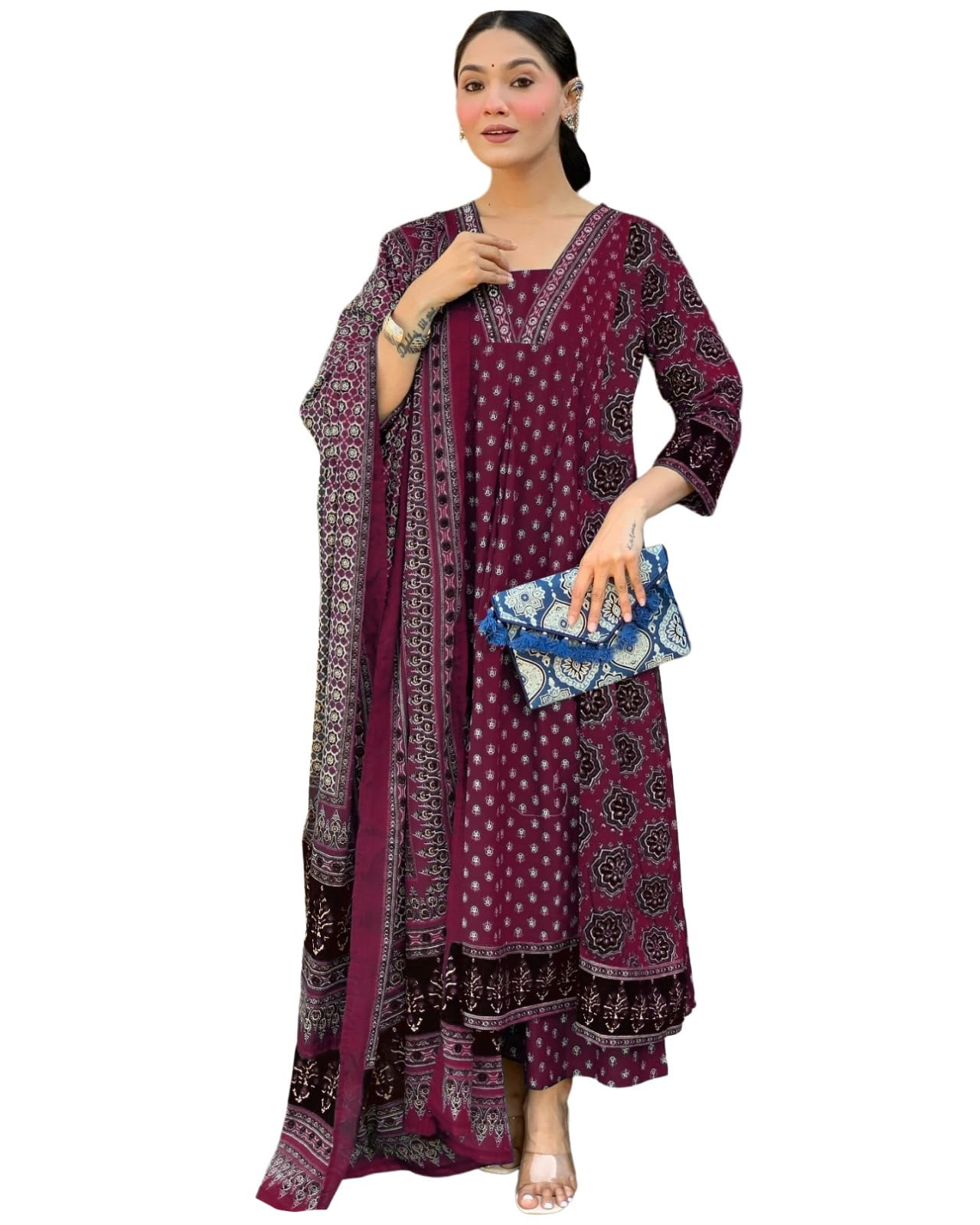 ANNI DESIGNER Women's Rayon Anarkali Kurta - Wine