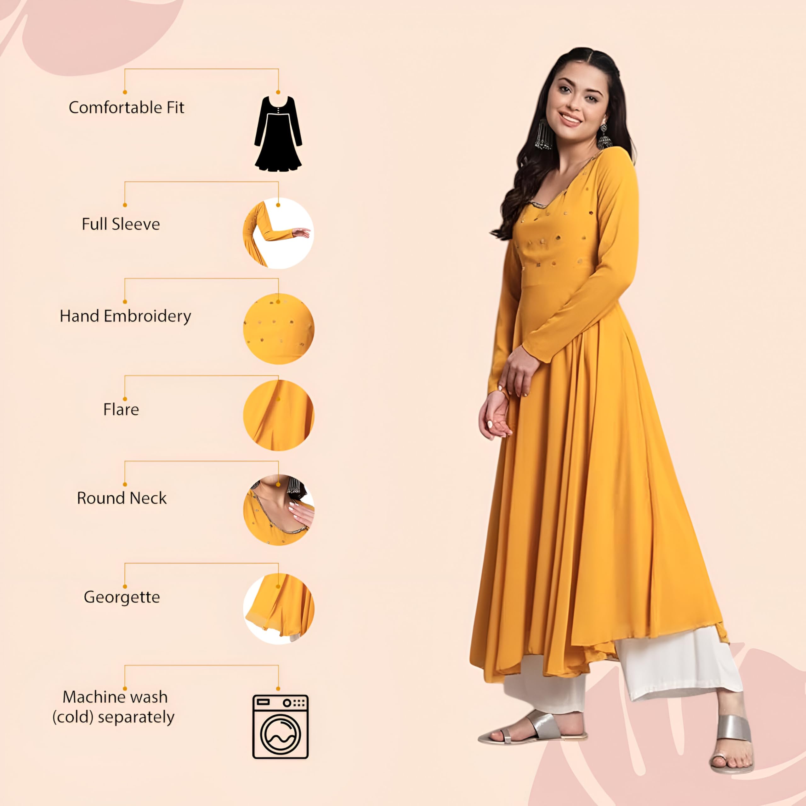 PH POSHAKHUB Women Mustard Yellow Georgette Anarkali - Image 4