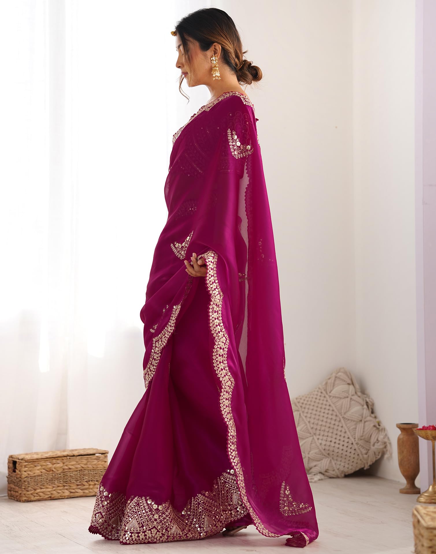 SIRIL Women's Organza Saree with Embroidery - Image 2