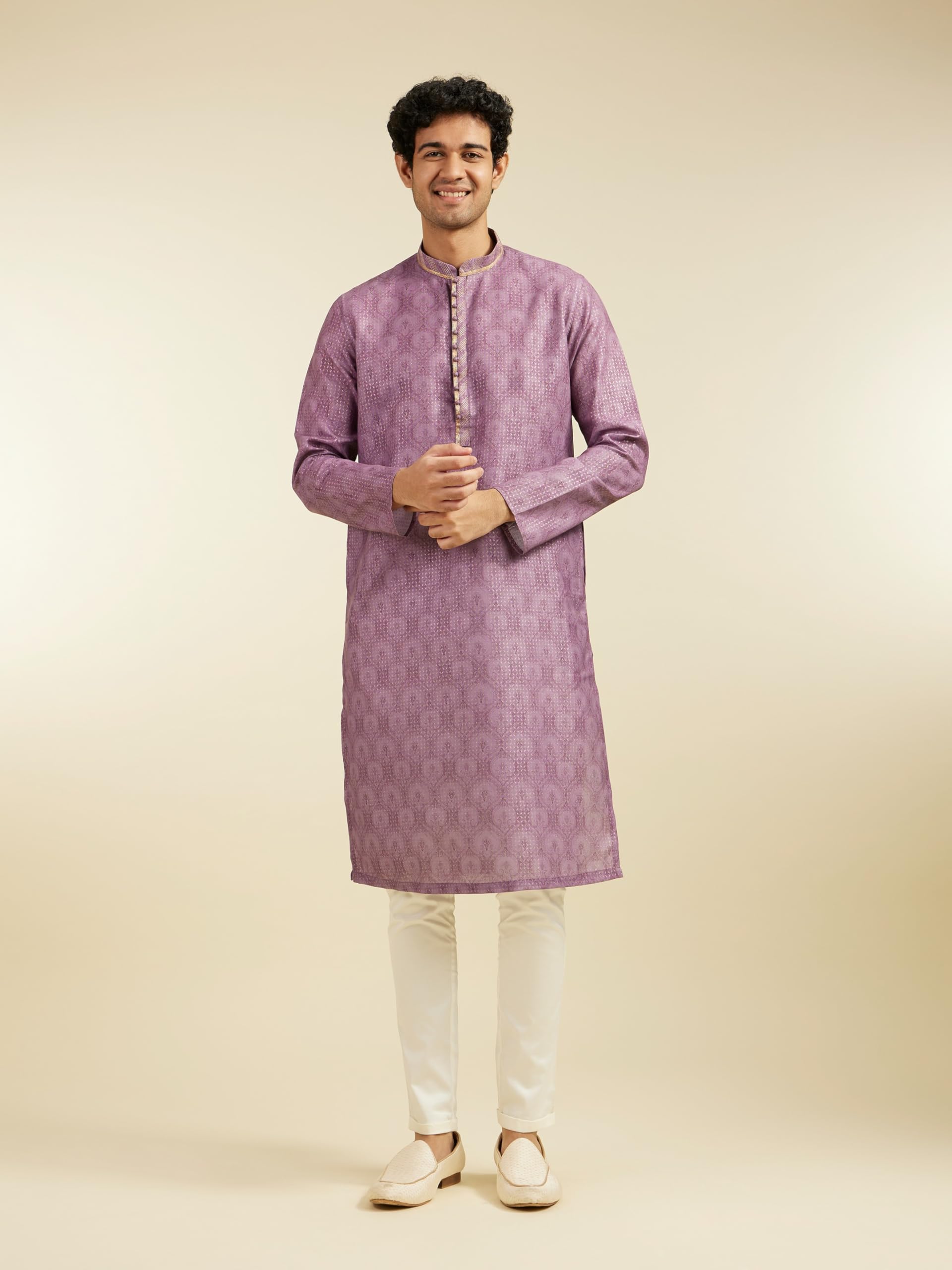 DIWAS Men Cotton Blend Printed Kurta - Purple - Image 2