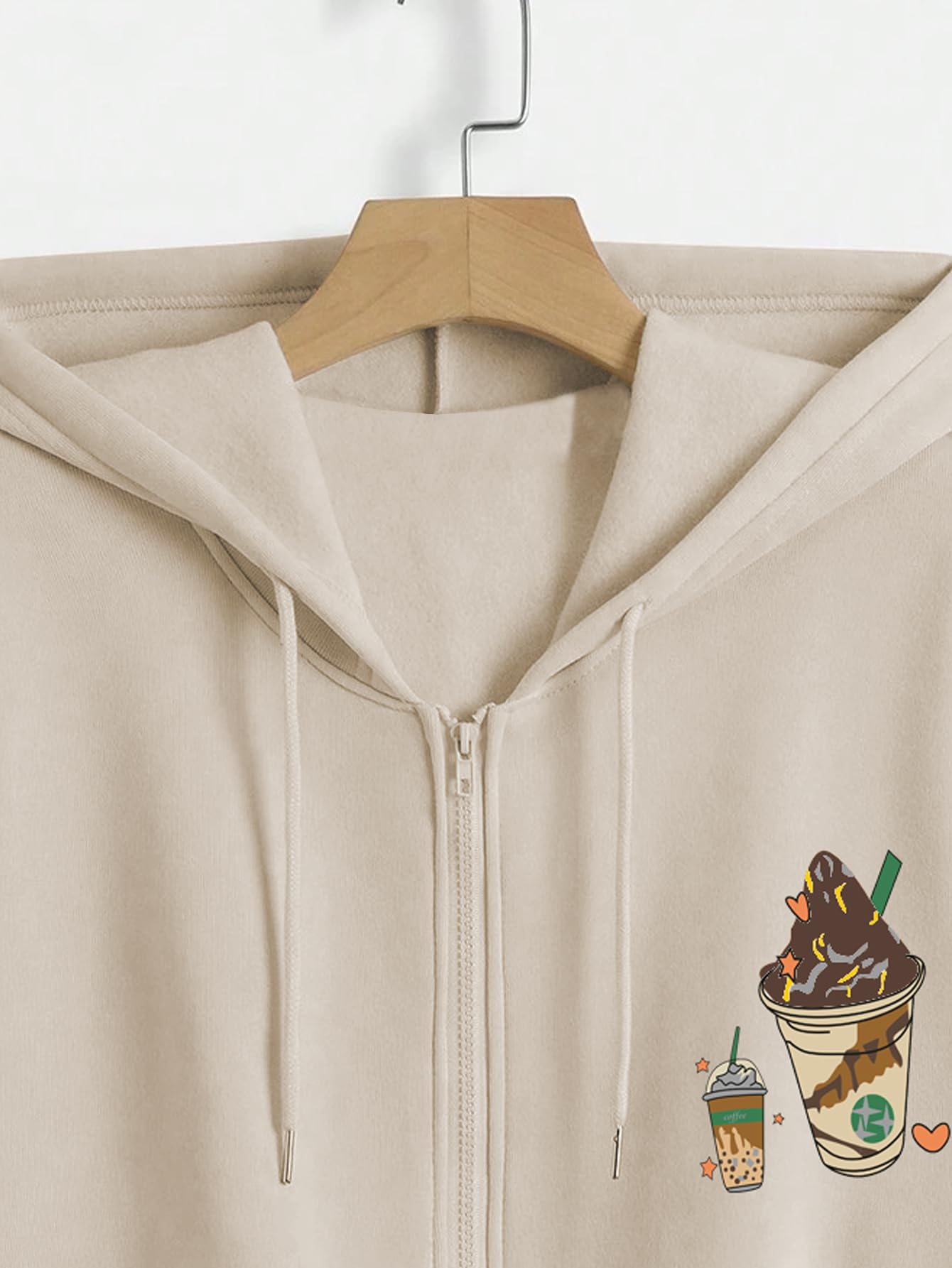 TAGAS Women's Solid Zipper Hooded Sweatshirt - Beige - Image 4