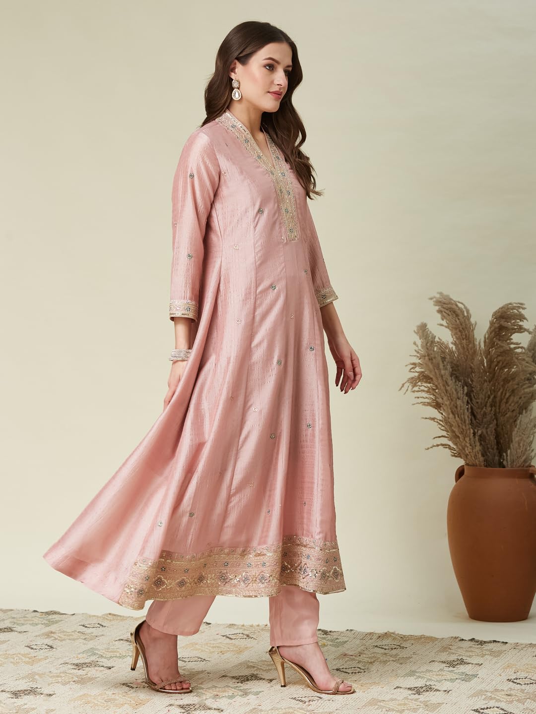 MOKOSH Pink Embroidered Anarkali Kurta for Women - Image 3