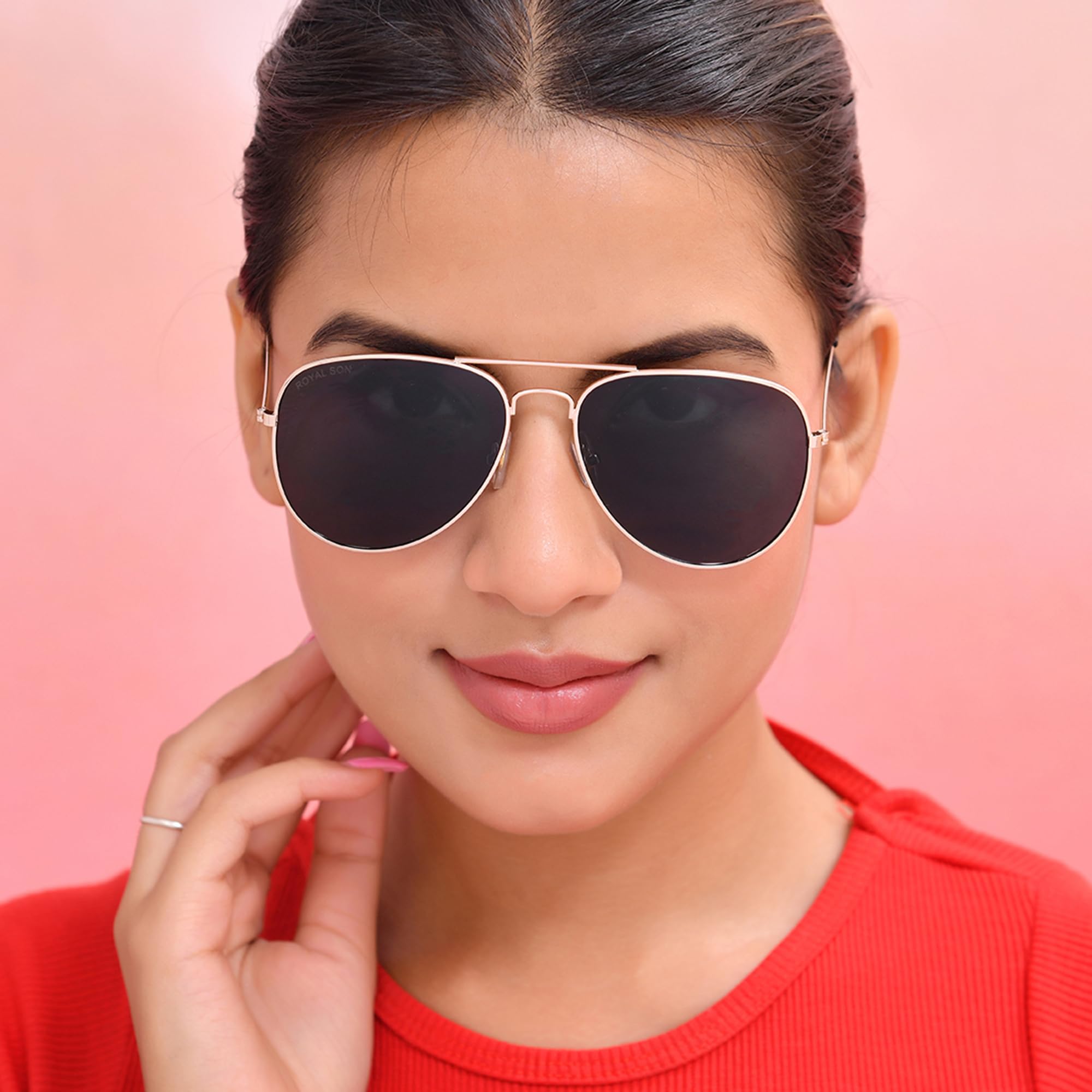 ROYAL SON Classic Sunglasses - Black Lens, Light Gold Frame - Image 3