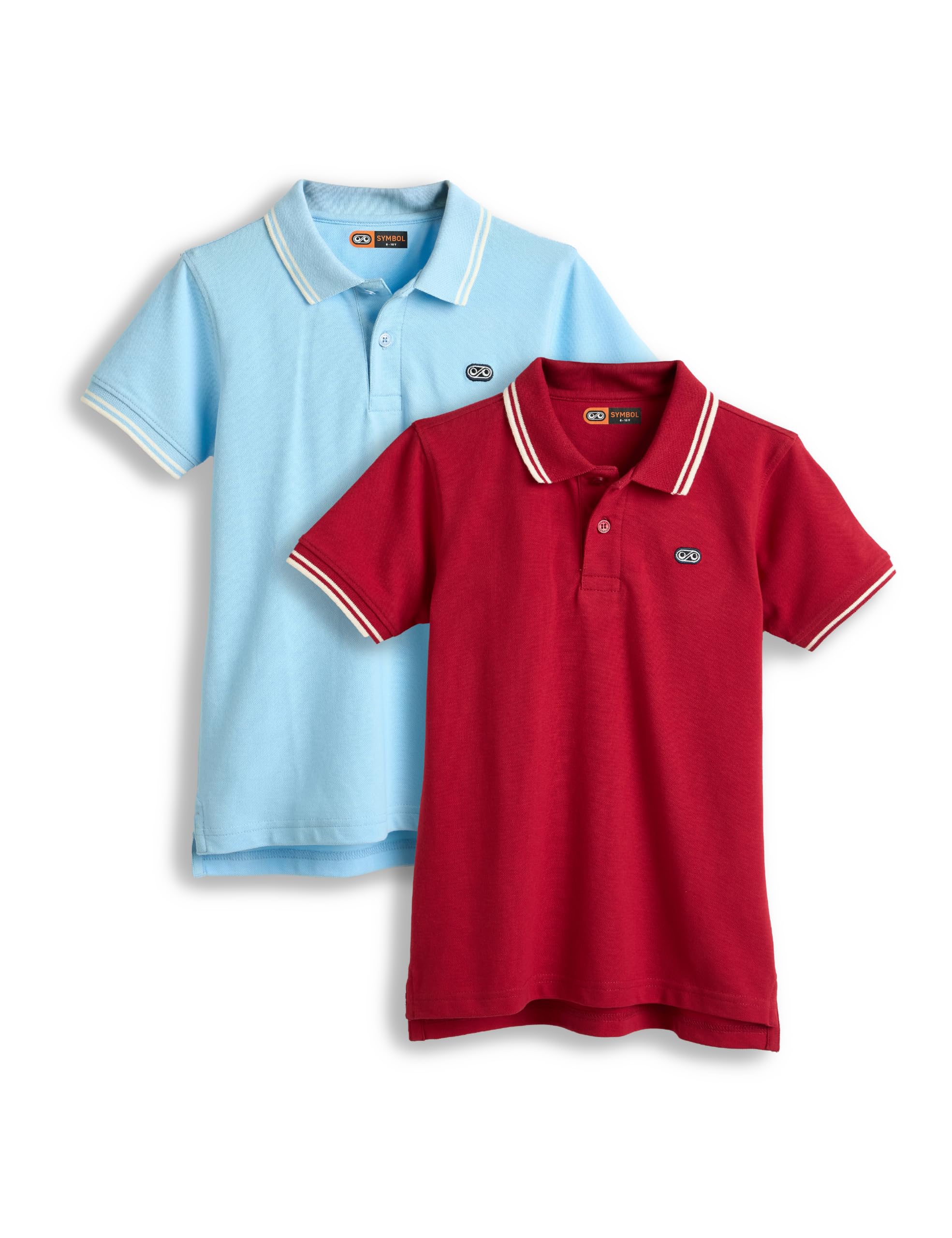 Symbol Kids Solid Polo T-Shirts for Boys - Sky Blue & Red